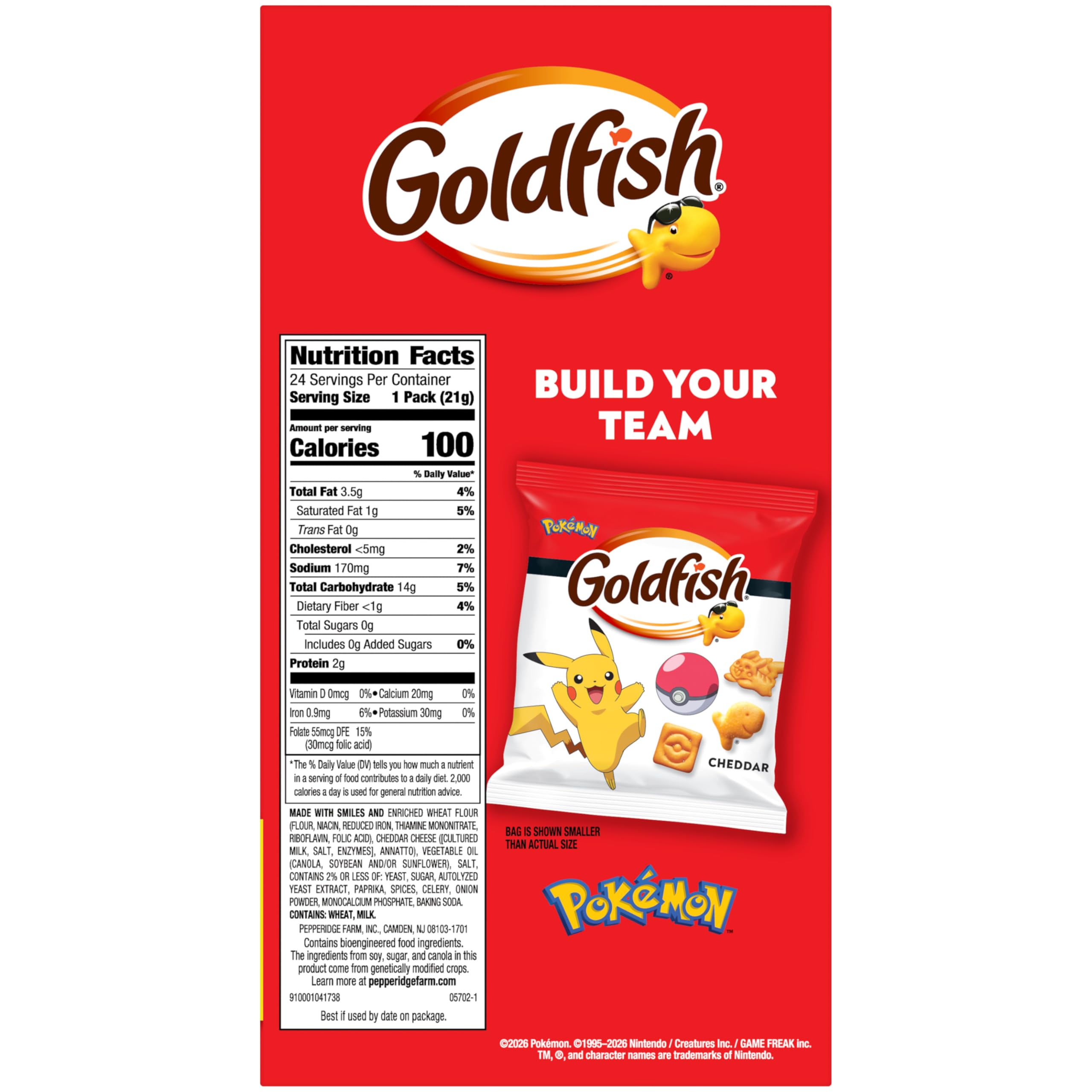 Goldfish Crackers Big Smiles Variety Pack with Cheddar, Colors, and Pretzels, Snack Packs, 30 Ct