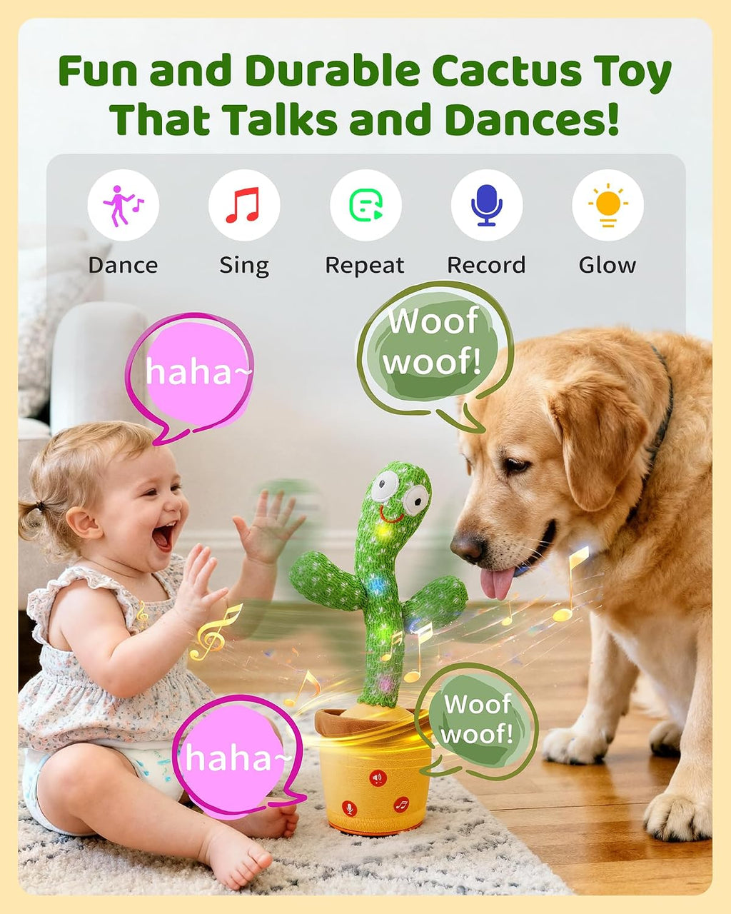 TWORIVER Adjustable Volume Dancing Talking Cactus Toy for Kid, Boys Girls Gifts Singing Mimicking Recording Repeating What You Say Kids Toys with 120 English Songs