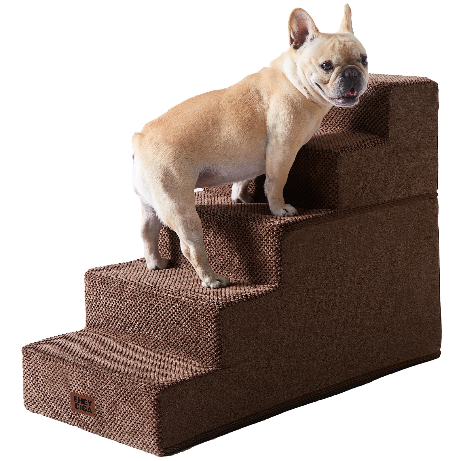 EHEYCIGA Dog Stairs for Bed 18" H, 4-Step Dog Steps for High Bed, Grey