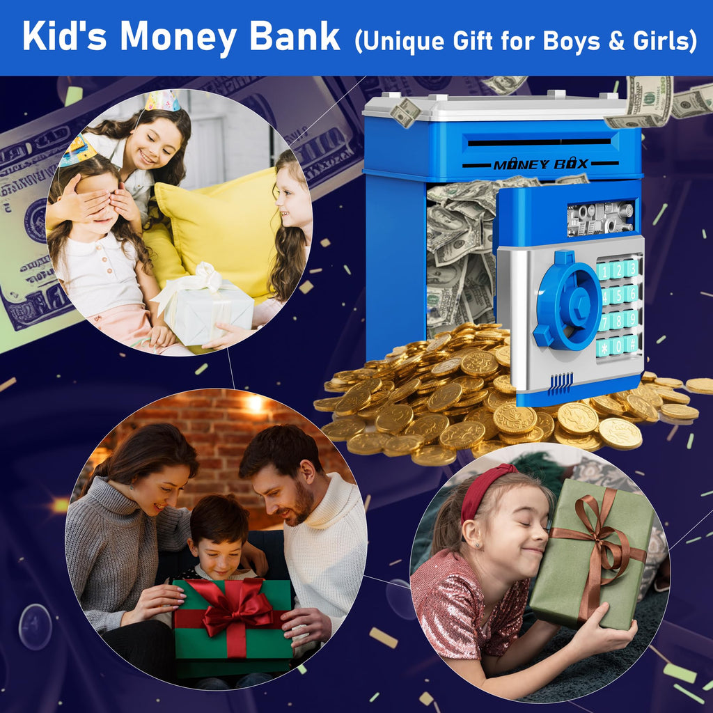 Refasy Piggy Bank Cash Coin Can ATM Bank Electronic Coin Money Bank for Kids Age 3-12, Money Savings Box Mini ATM Coin Bank Toys Gifts for 3 4 5 6 7 8 9 10 11 12 Year Old Boys Girls