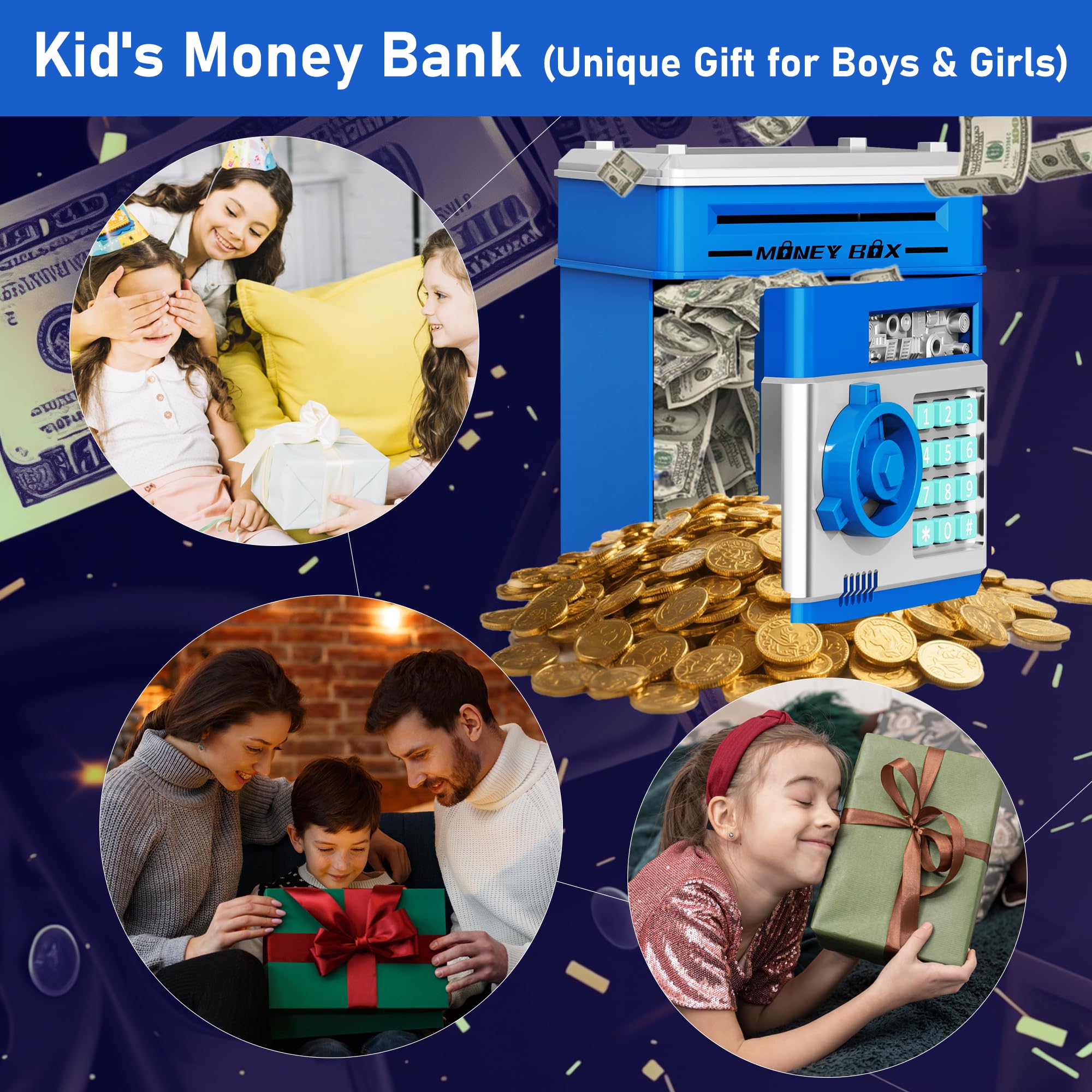 Refasy Piggy Bank Cash Coin Can ATM Bank Electronic Coin Money Bank for Kids Age 3-12, Money Savings Box Mini ATM Coin Bank Toys Gifts for 3 4 5 6 7 8 9 10 11 12 Year Old Boys Girls