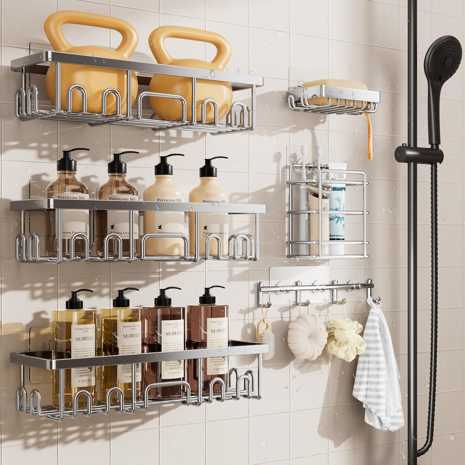 Veken Shower Caddy 6-Pack, Bathroom Organizers and Storage Shelves, Black