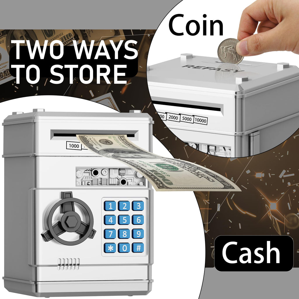 Refasy Piggy Bank Cash Coin Can ATM Bank Electronic Coin Money Bank for Kids Age 3-12, Money Savings Box Mini ATM Coin Bank Toys Gifts for 3 4 5 6 7 8 9 10 11 12 Year Old Boys Girls
