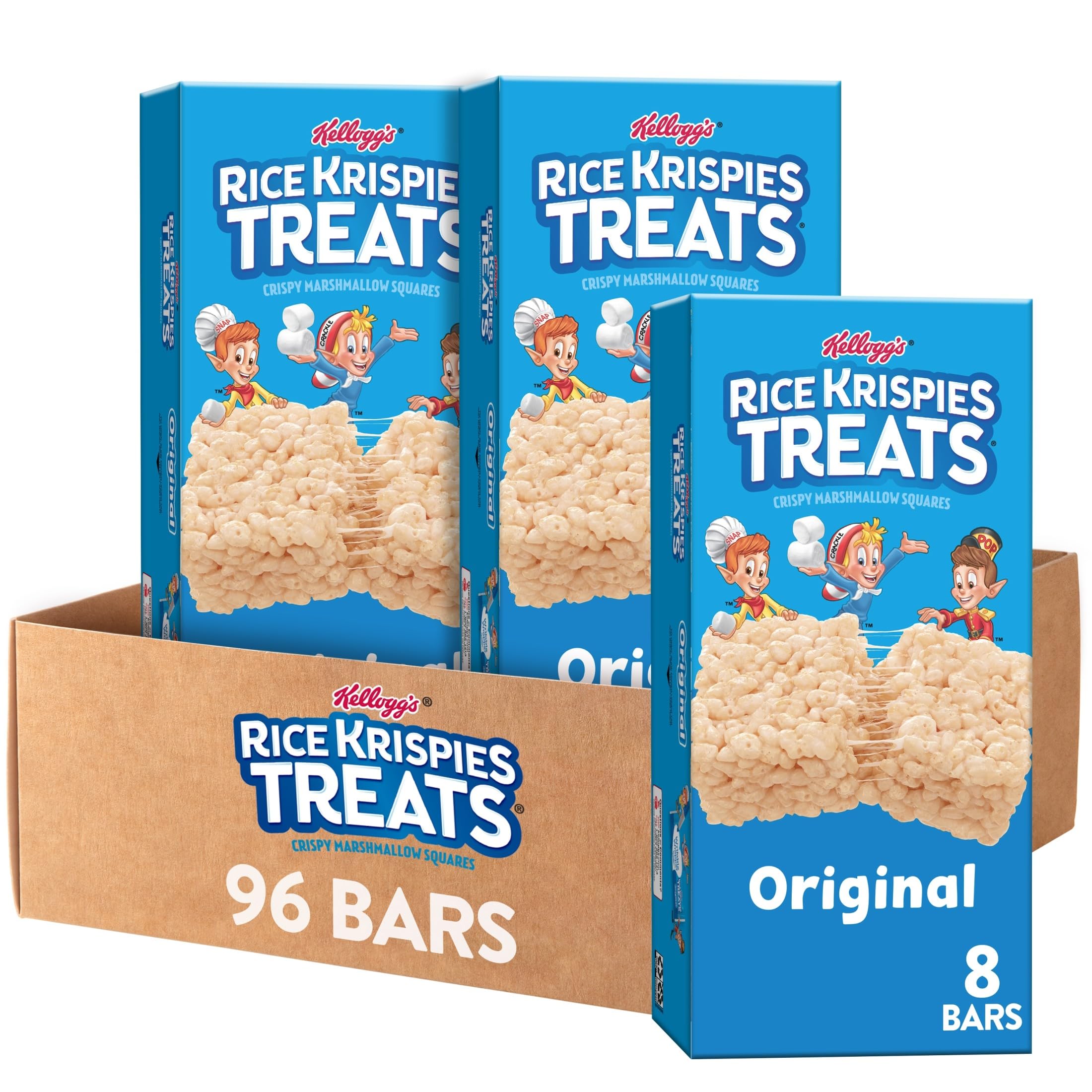 Rice Krispies Treats Crispy Marshmallow Squares, Kids Snacks, Cereal Bars, Original, 31.2oz Box (40 Bars)