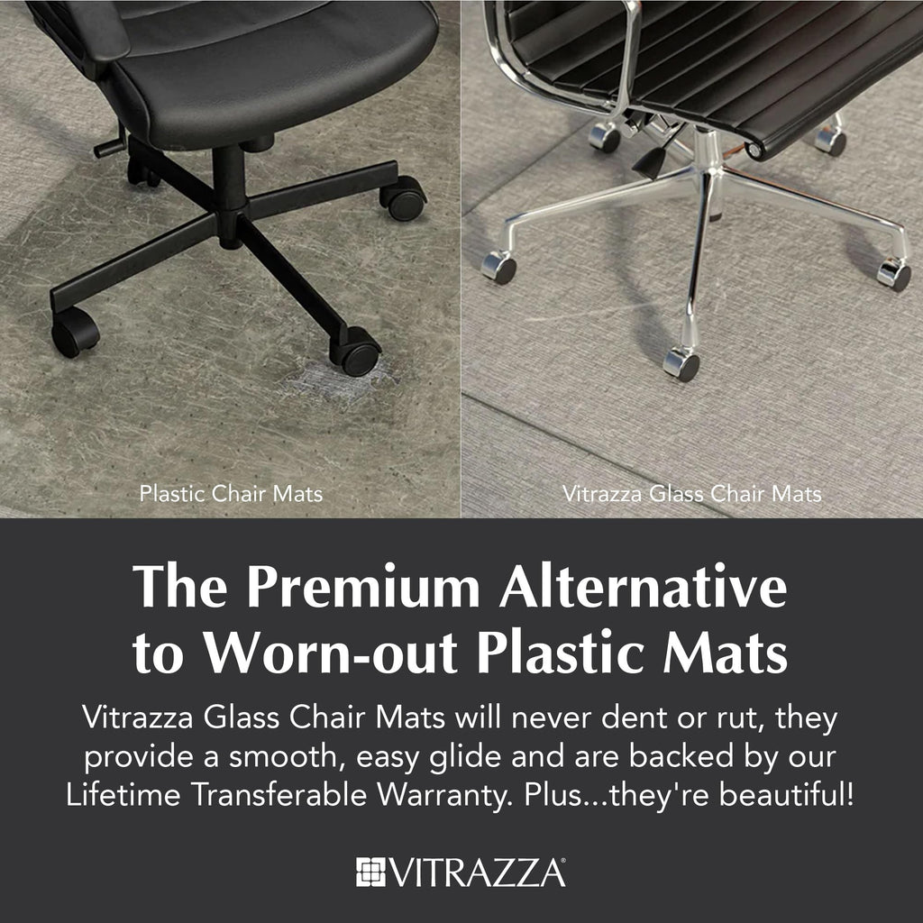 Vitrazza Glass Chair Mat 46” x 60” Superior ¼ Thick, Chiaro Standard Clear, Certified Tempered Safety Glass, Delivers a Smooth Glide, Protects Carpet or Wood, Beautiful in Home or Office.