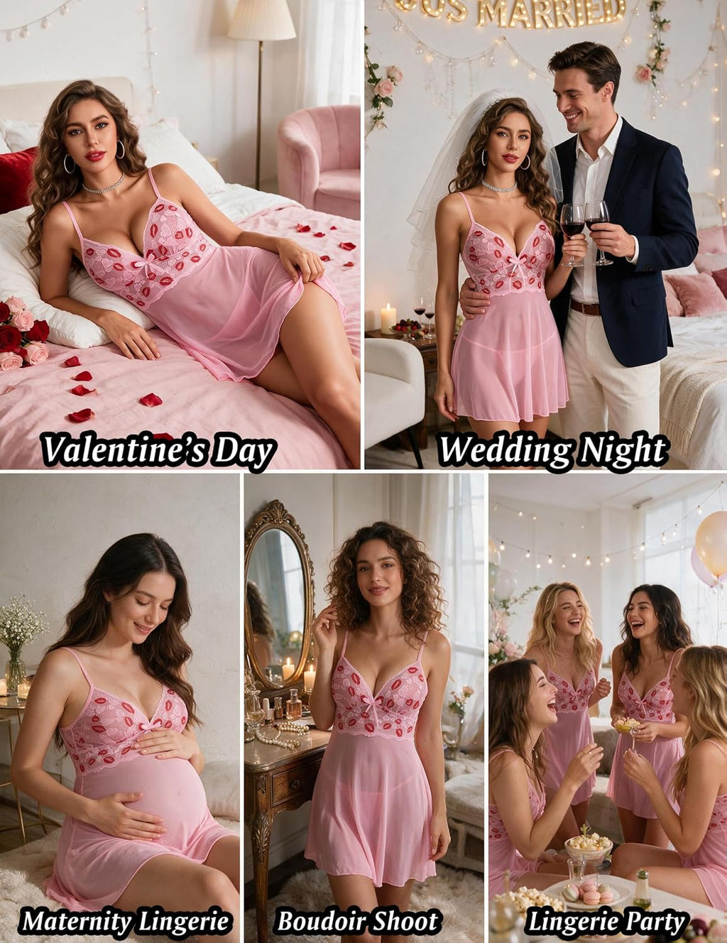 Avidlove Lingerie for Women Lace Babydoll Chemise Sheer Mesh Nightgown