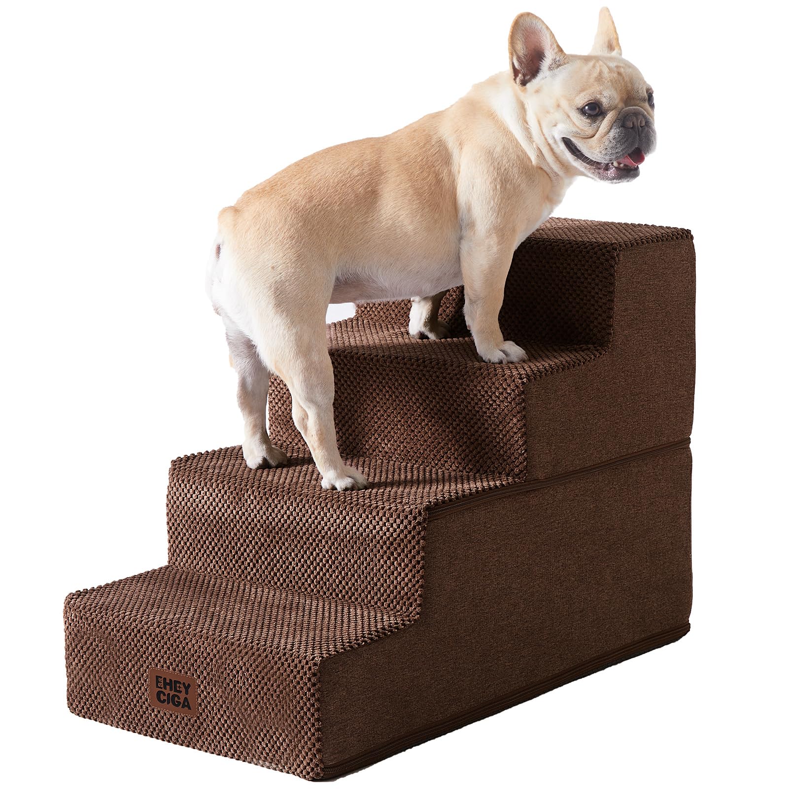 EHEYCIGA Dog Stairs for Bed 18" H, 4-Step Dog Steps for High Bed, Grey
