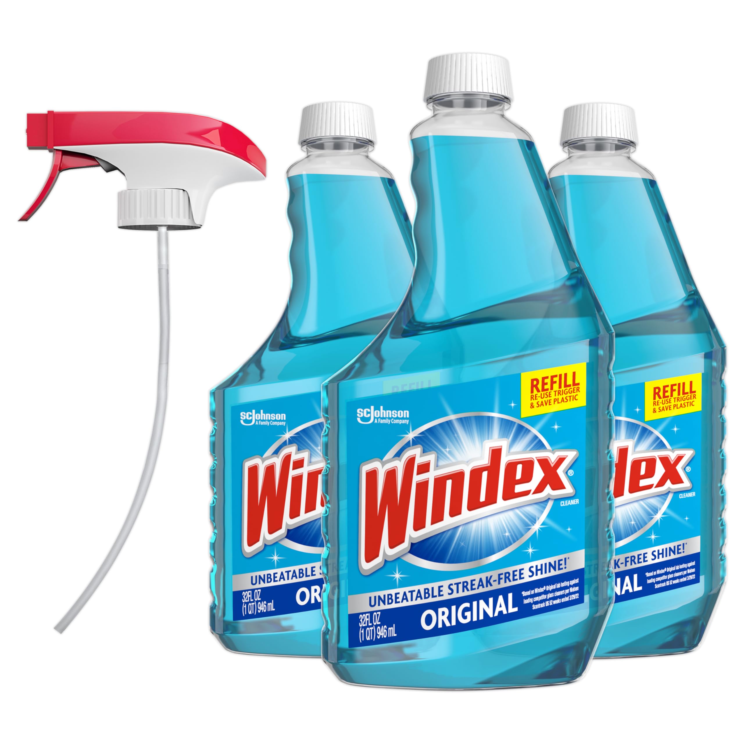 Windex Glass and Window Cleaner Spray Bottle, Packaging Designed to Prevent Leakage and Breaking, Surface Cleaning Spray, Original Blue Scent, 23 Fl Oz