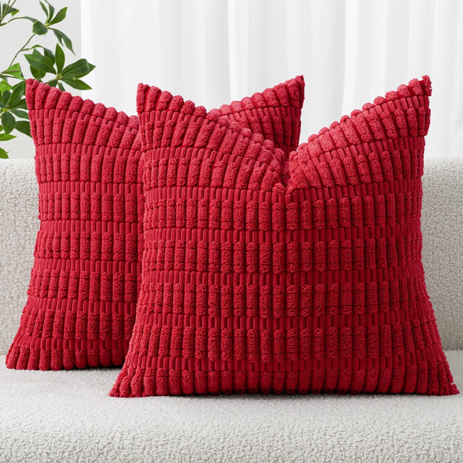 MIULEE Corduroy Decorative Throw Pillow Covers 18x18 Cream White Pack of 2