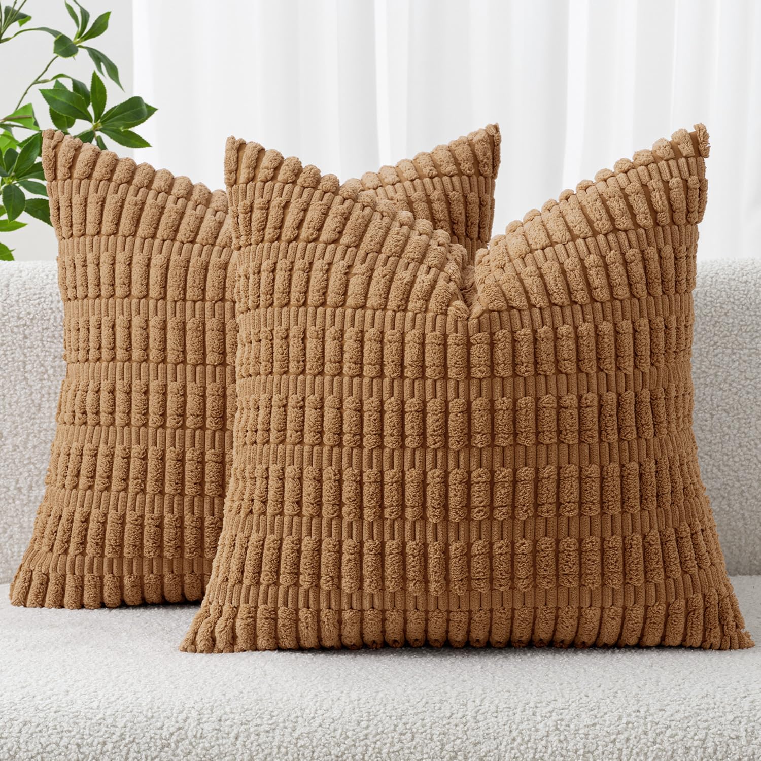 MIULEE Corduroy Decorative Throw Pillow Covers 18x18 Cream White Pack of 2
