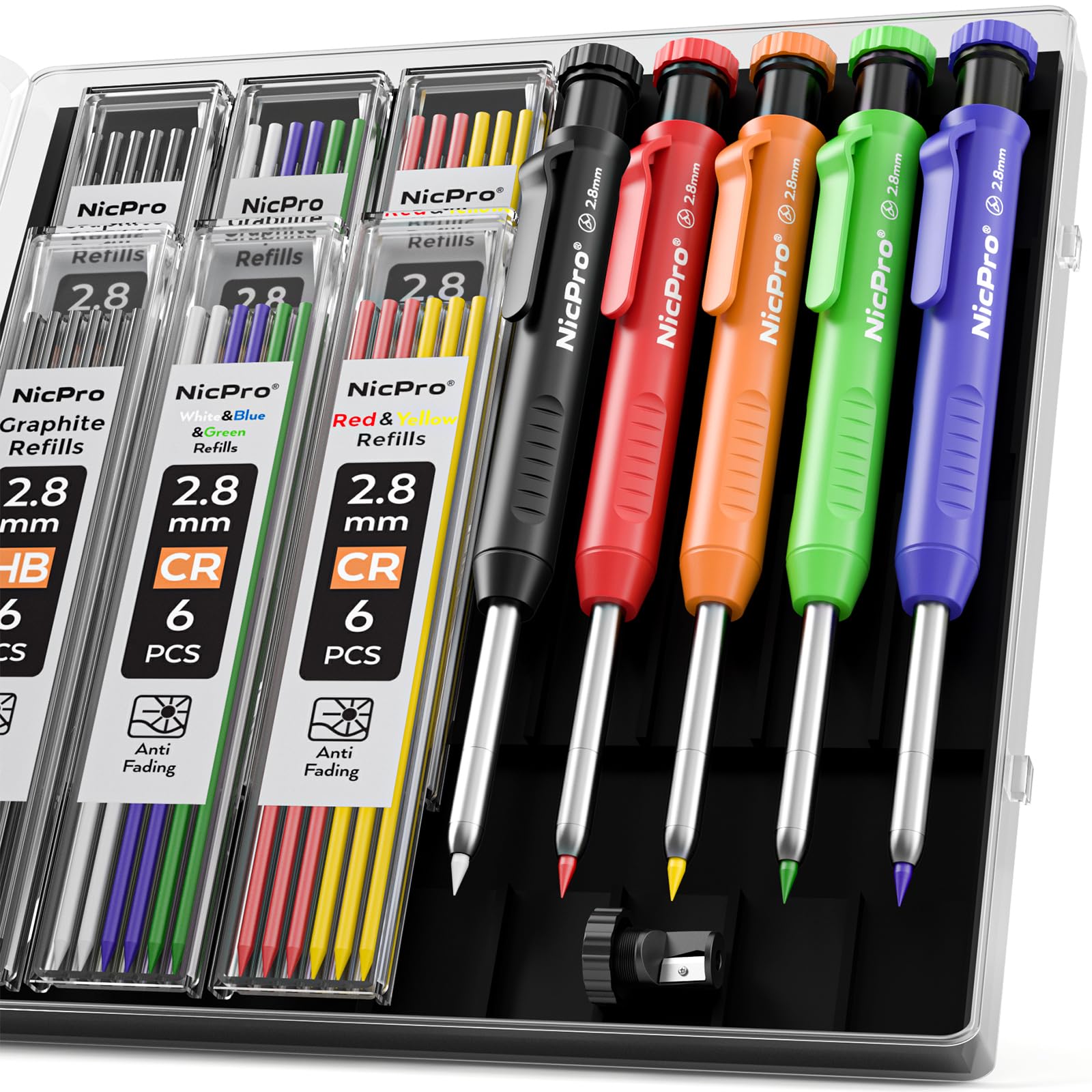 Nicpro Carpenter Pencils with Sharpener, Mechanical Pencil for Construction