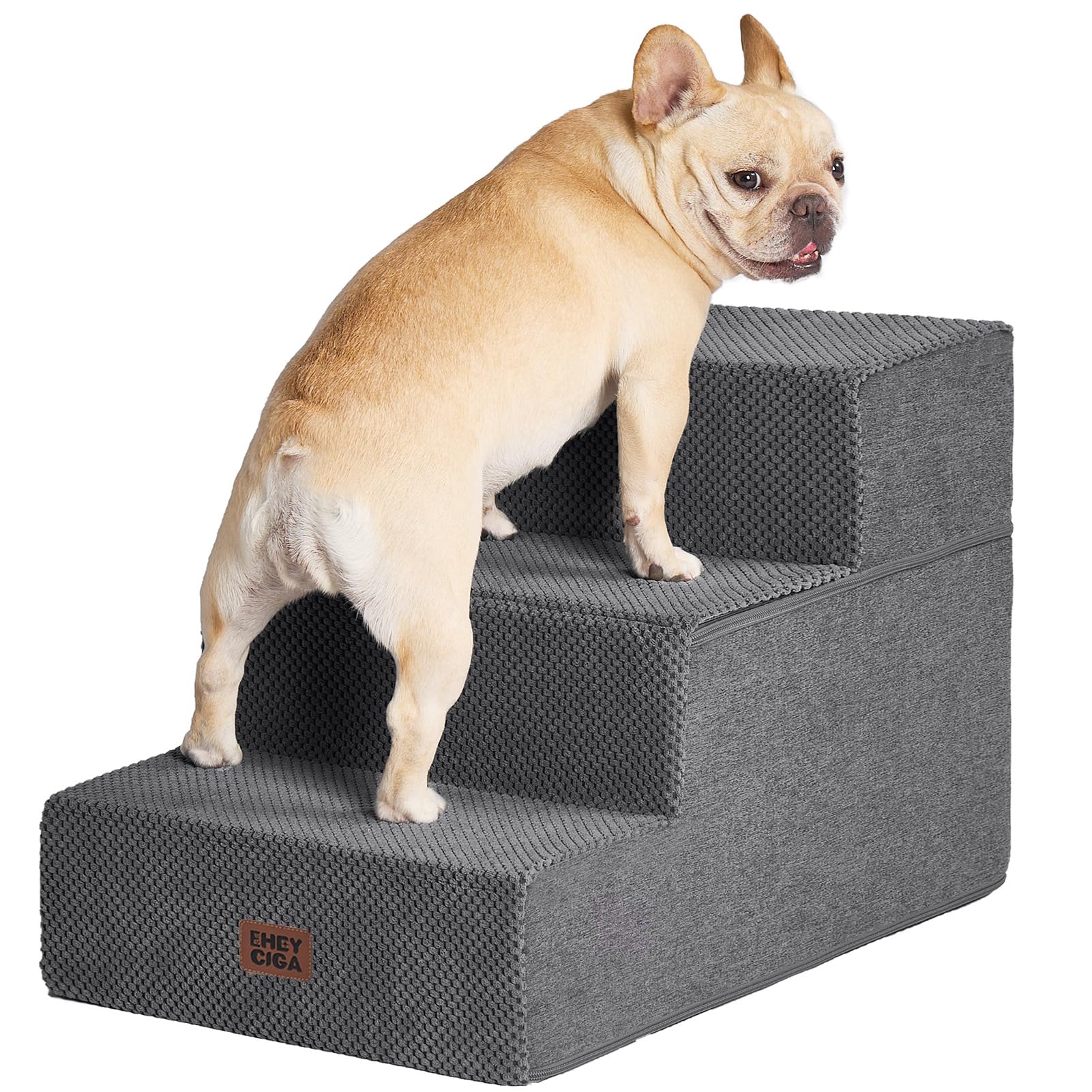 EHEYCIGA Dog Stairs for Bed 18" H, 4-Step Dog Steps for High Bed, Grey