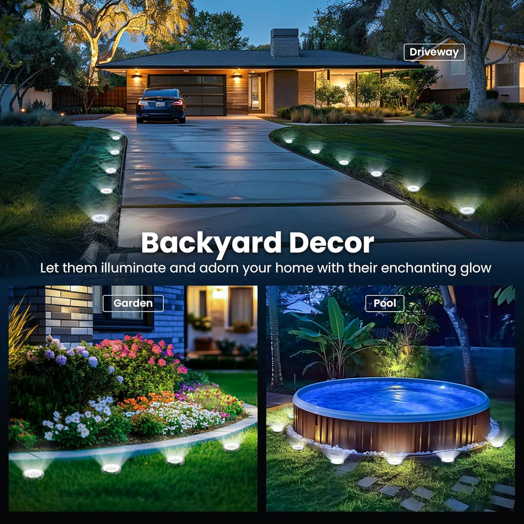 SOLPEX 10 Pack Solar Ground Lights Outdoor, Backyard Decor Cool White