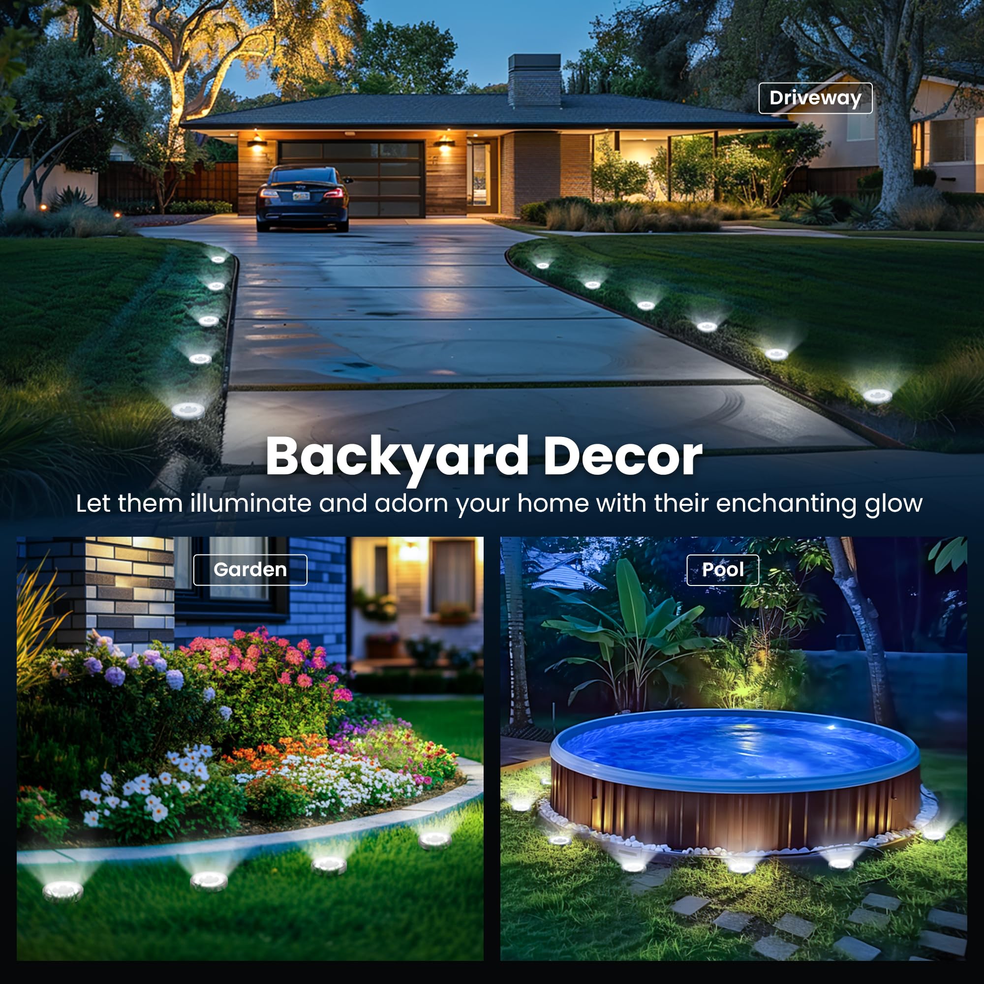 SOLPEX 10 Pack Solar Ground Lights Outdoor, Backyard Decor Cool White