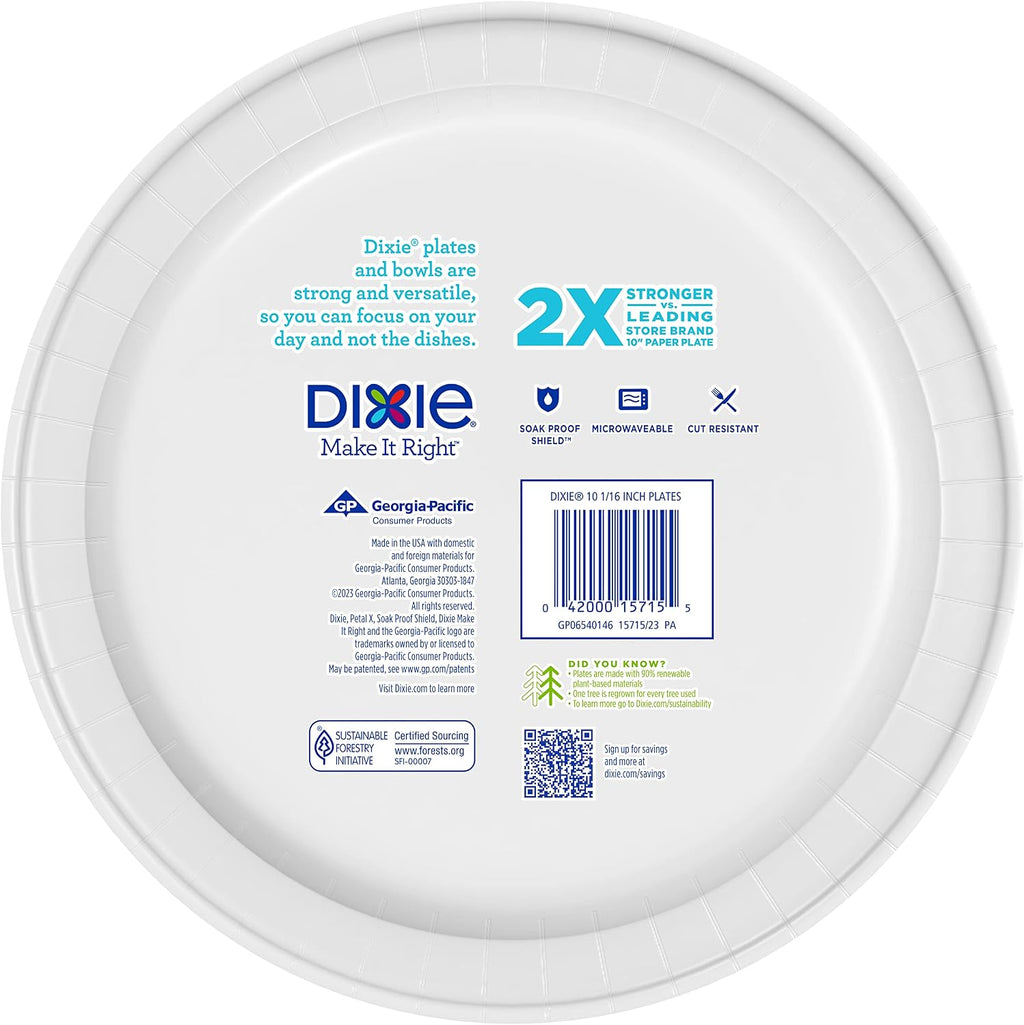 Dixie Medium Paper Plates, 8.5 Inch, 90 Count, 2X Stronger*, Microwave-Safe, Soak-Proof, Cut Resistant, Disposable Plates For Everyday Breakfast, Lunch, & Dinner Meals