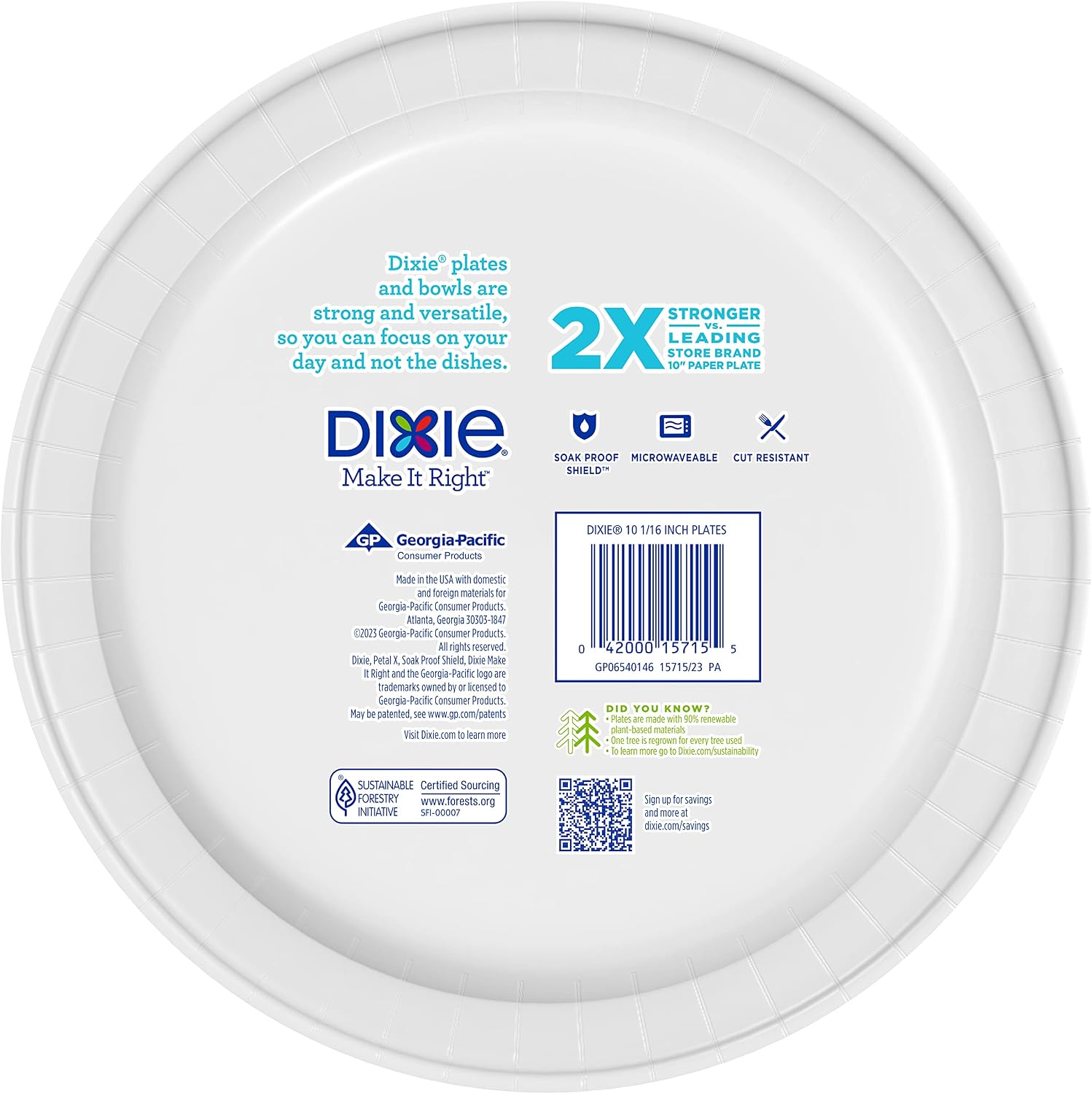 Dixie Medium Paper Plates, 8.5 Inch, 90 Count, 2X Stronger*, Microwave-Safe, Soak-Proof, Cut Resistant, Disposable Plates For Everyday Breakfast, Lunch, & Dinner Meals