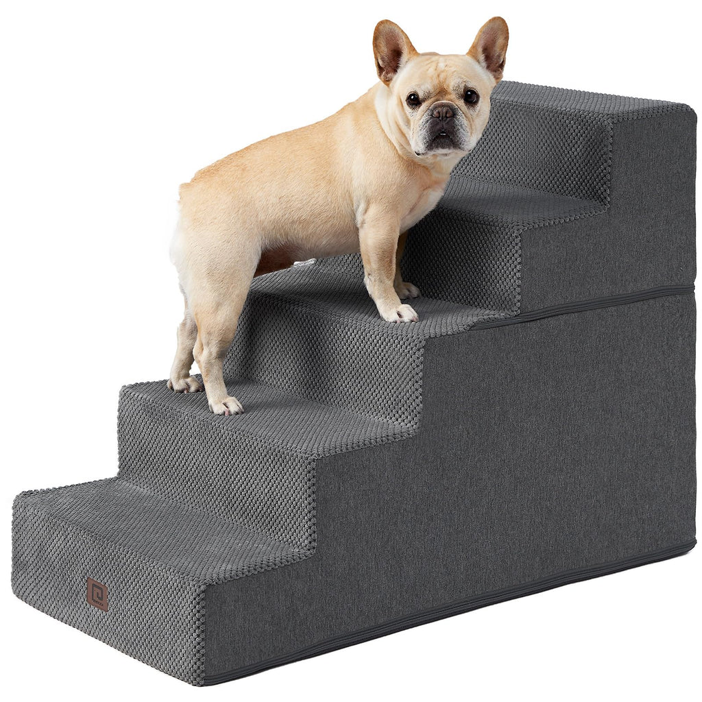 EHEYCIGA Dog Stairs for Bed 18" H, 4-Step Dog Steps for High Bed, Grey