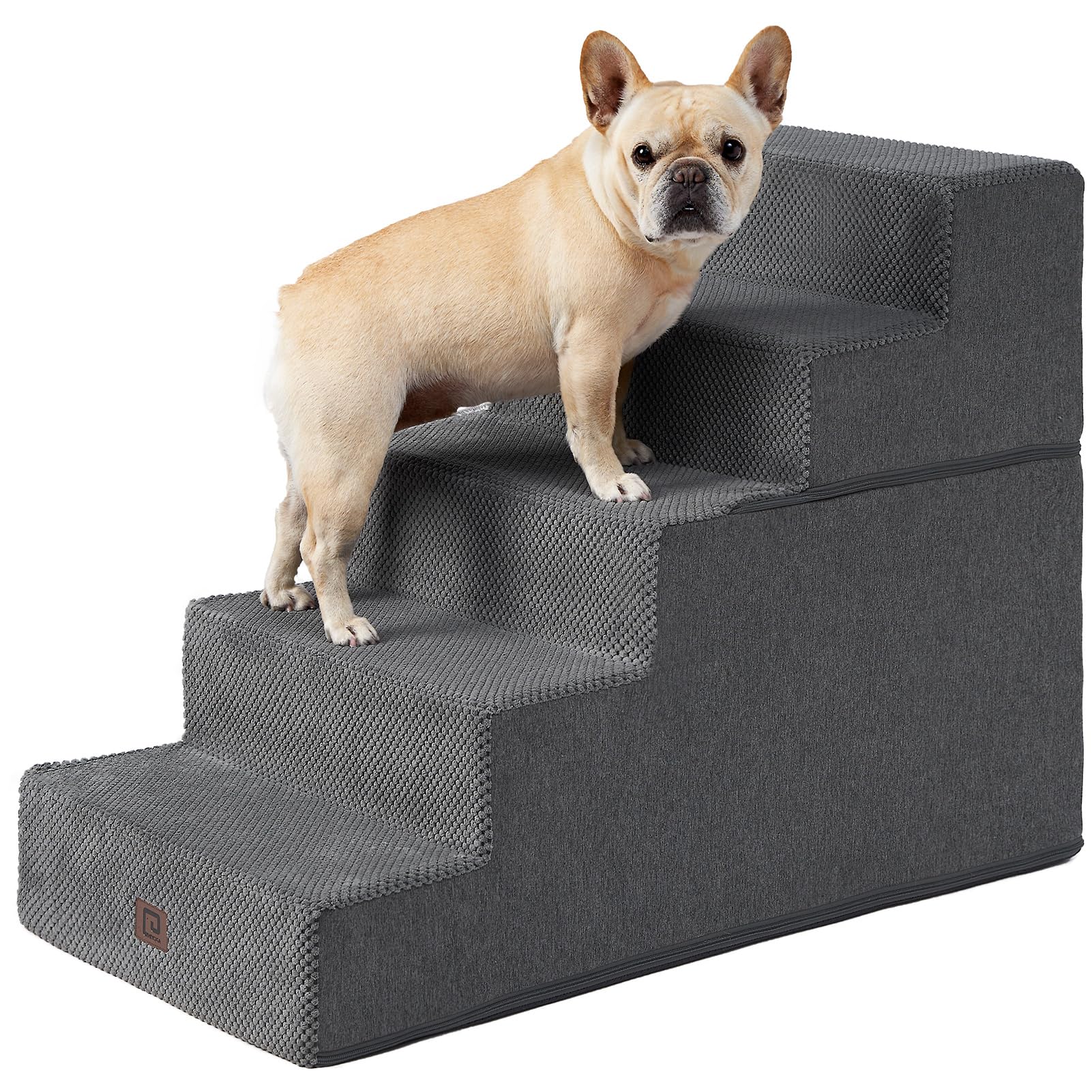 EHEYCIGA Dog Stairs for Bed 18" H, 4-Step Dog Steps for High Bed, Grey
