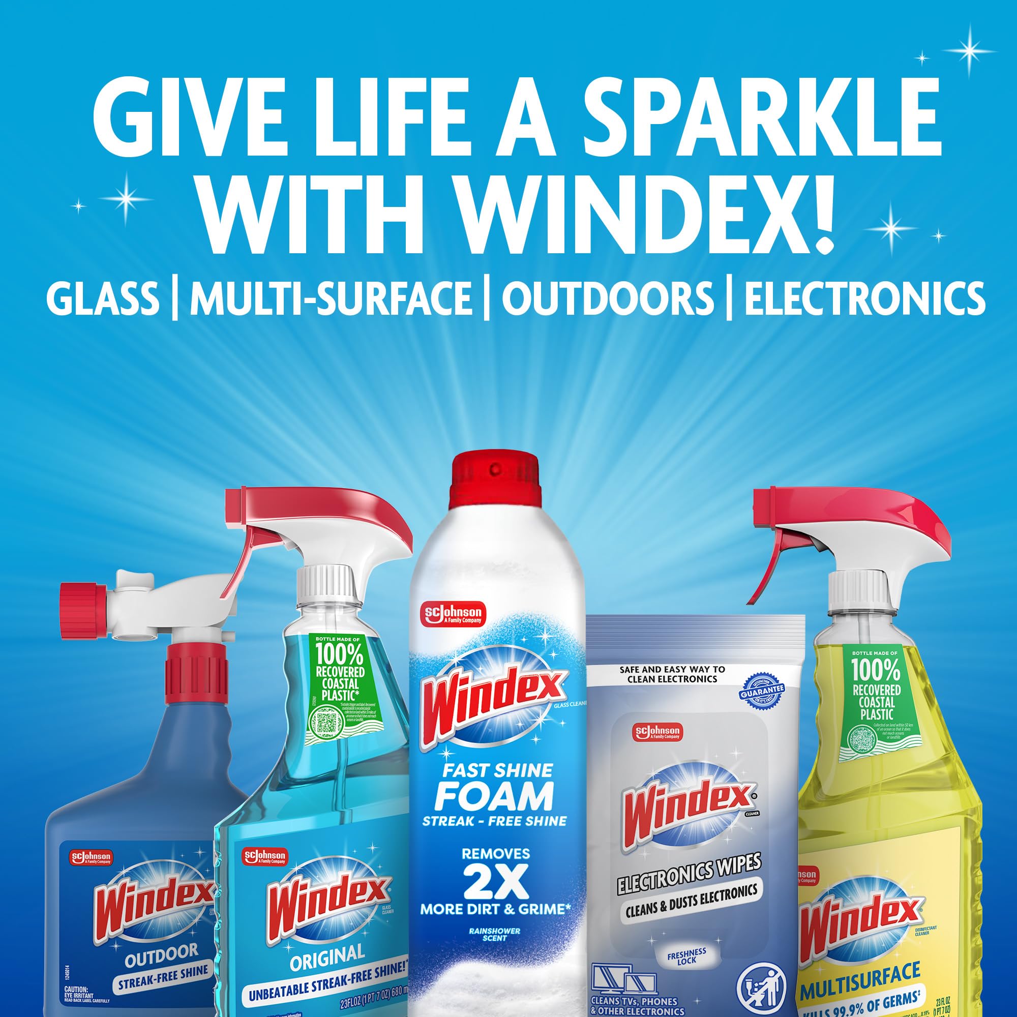 Windex Glass and Window Cleaner Spray Bottle, Packaging Designed to Prevent Leakage and Breaking, Surface Cleaning Spray, Original Blue Scent, 23 Fl Oz