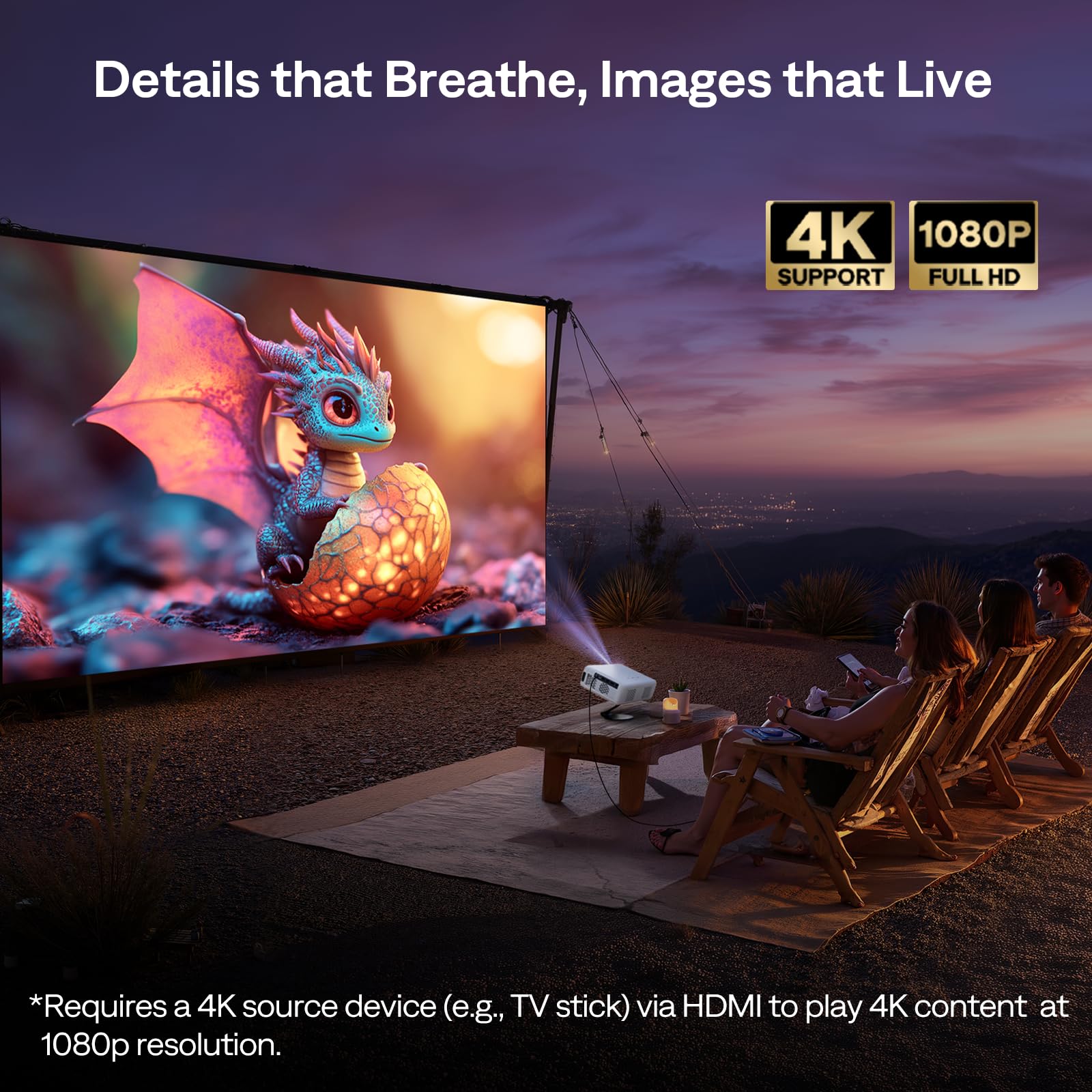 Aurzen Roku TV D1R Smart Portable Outdoor Projector with WiFi and Bluetooth