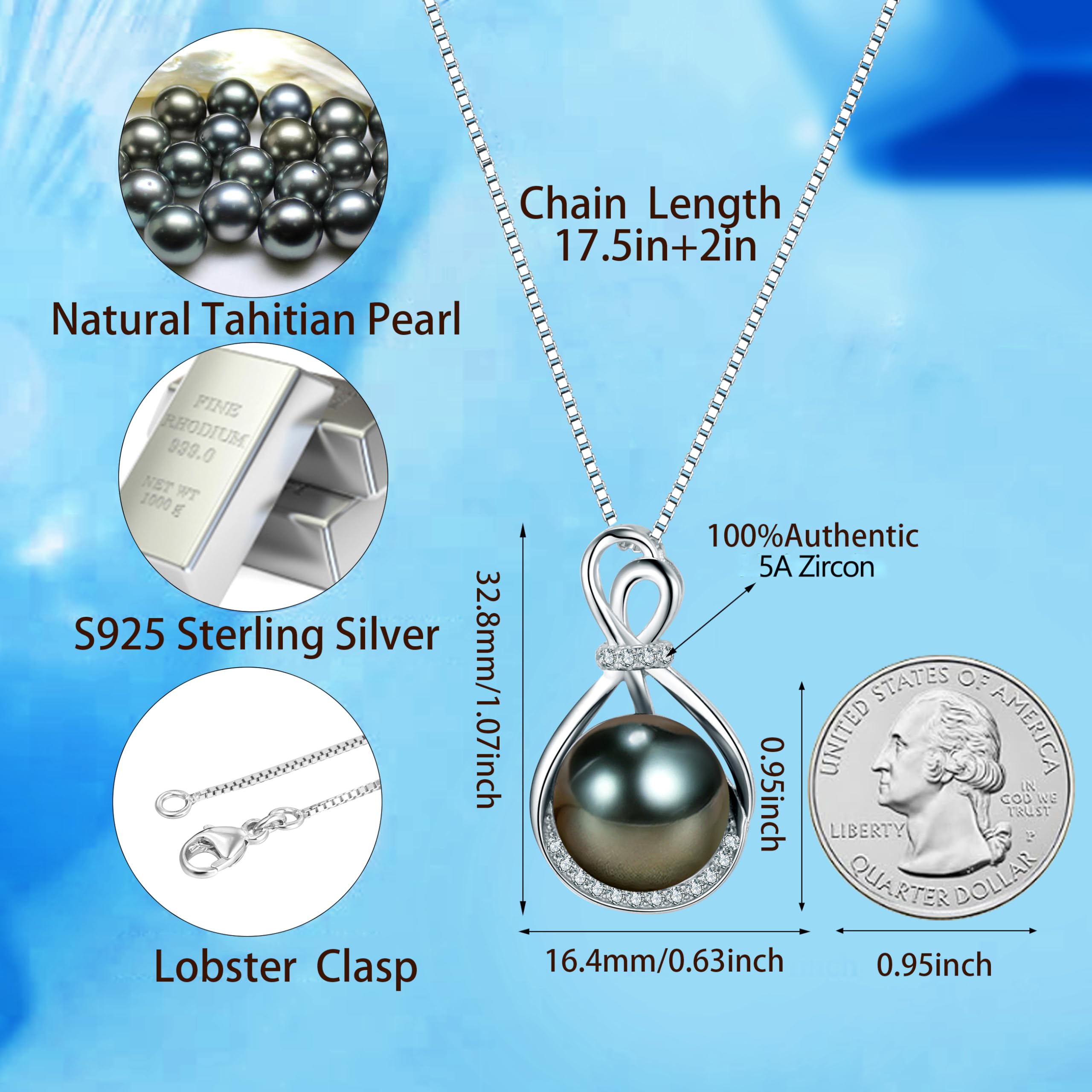 NONNYL Mothers Day Gifts For Wife Women Wedding Anniversary - Real Tahitian-Pearl-Necklace, Birthday Valentines Gifts For Wife Her Mom Christmas - Companion Necklace For Women Luxury Fine Jewelry