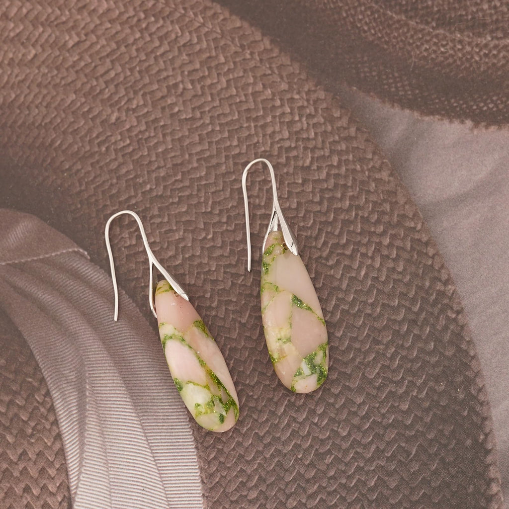 Sriomu Natural Healing Stone Fishhoop Dangle Drop Earrings Statement Gold silver earrings