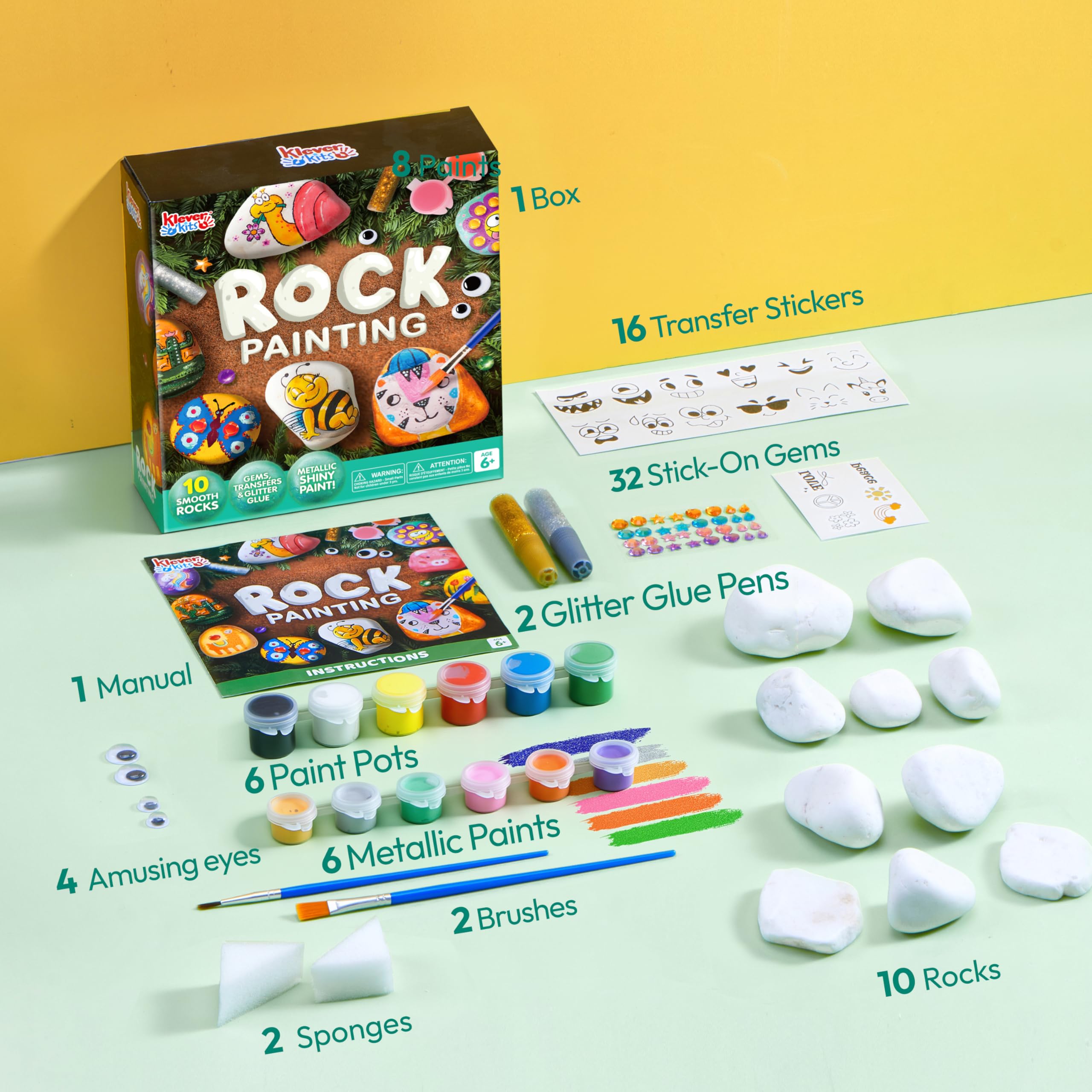 Rock Painting Kit- Glow in The Dark Rock Kit, Arts and Crafts for Kids Ages 6-12, Art Supplies Toy, Kids Craft Paint Kits, Arts & Crafts for Boys Girls Birthday Party Gift Toy