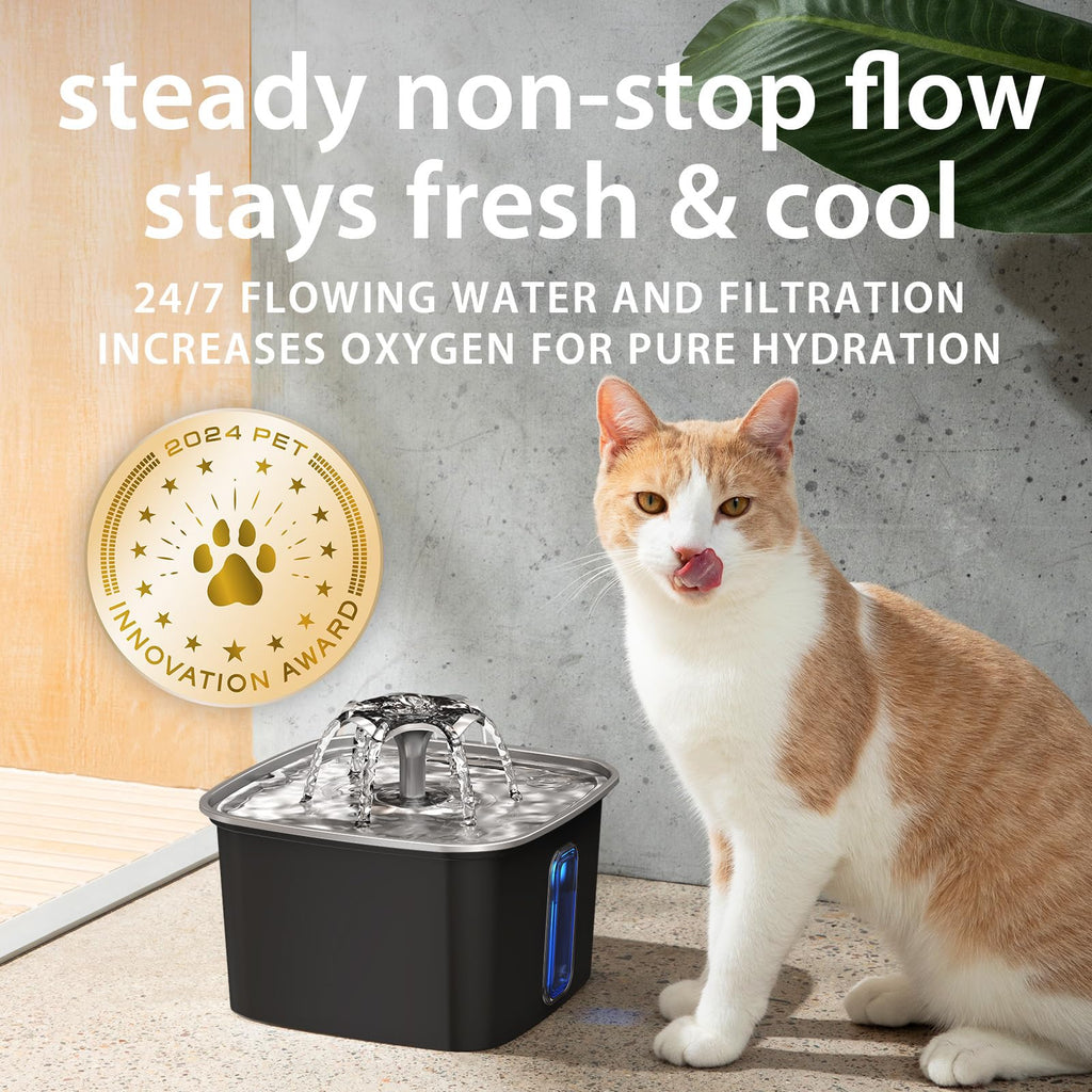 Veken Innovation Award Winner Stainless Steel Cat Water Fountain, 108oz