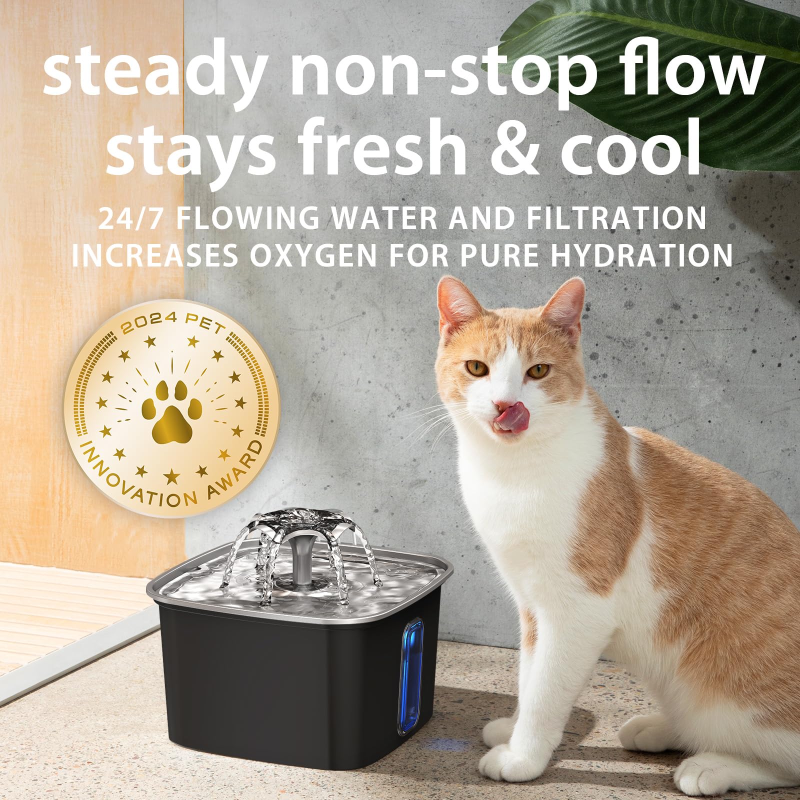 Veken Innovation Award Winner Stainless Steel Cat Water Fountain, 108oz