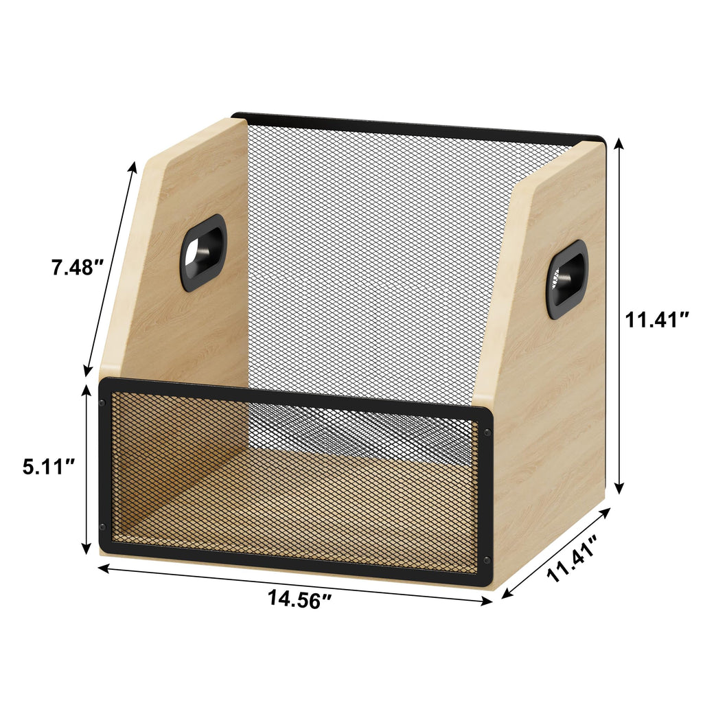 Homeiju Vinyl Record Storage, Record Box Case Crate, Vinyl Record Album Holder, Metal & Wooden LP Record Crate, Holds up to 60 Records