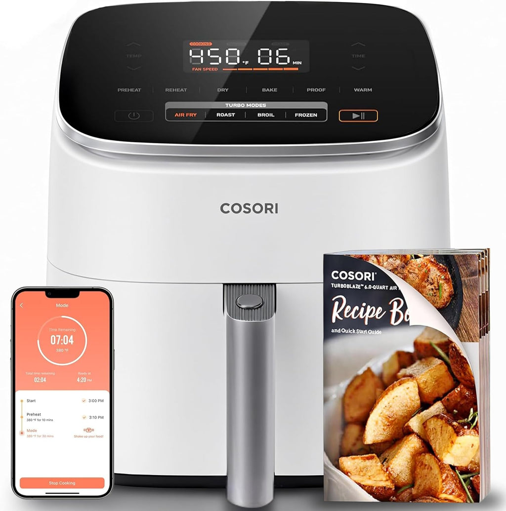 Cosori TurboBlaze Smart Air Fryer 6 Qt, Shake Reminders, 9-in-1, Cream