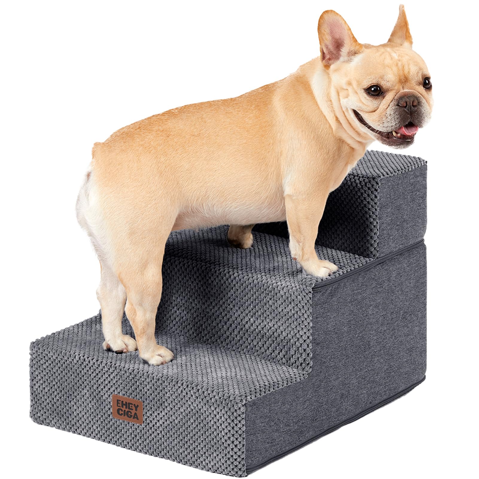 EHEYCIGA Dog Stairs for Bed 18" H, 4-Step Dog Steps for High Bed, Grey