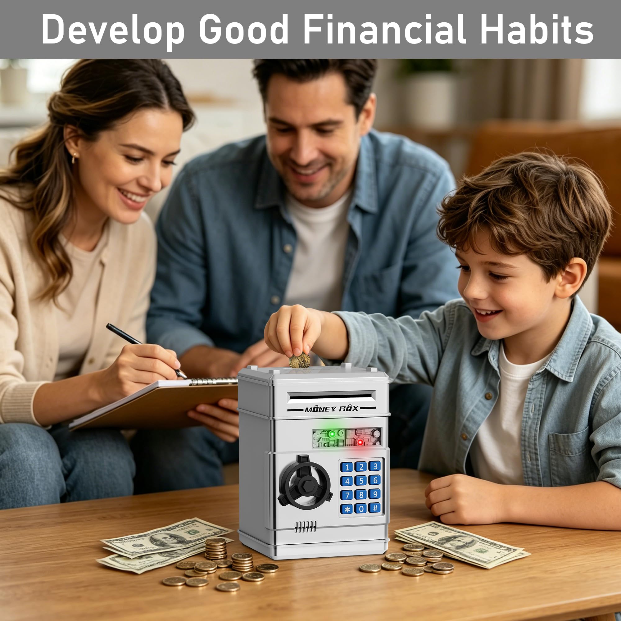 Refasy Piggy Bank Cash Coin Can ATM Bank Electronic Coin Money Bank for Kids Age 3-12, Money Savings Box Mini ATM Coin Bank Toys Gifts for 3 4 5 6 7 8 9 10 11 12 Year Old Boys Girls