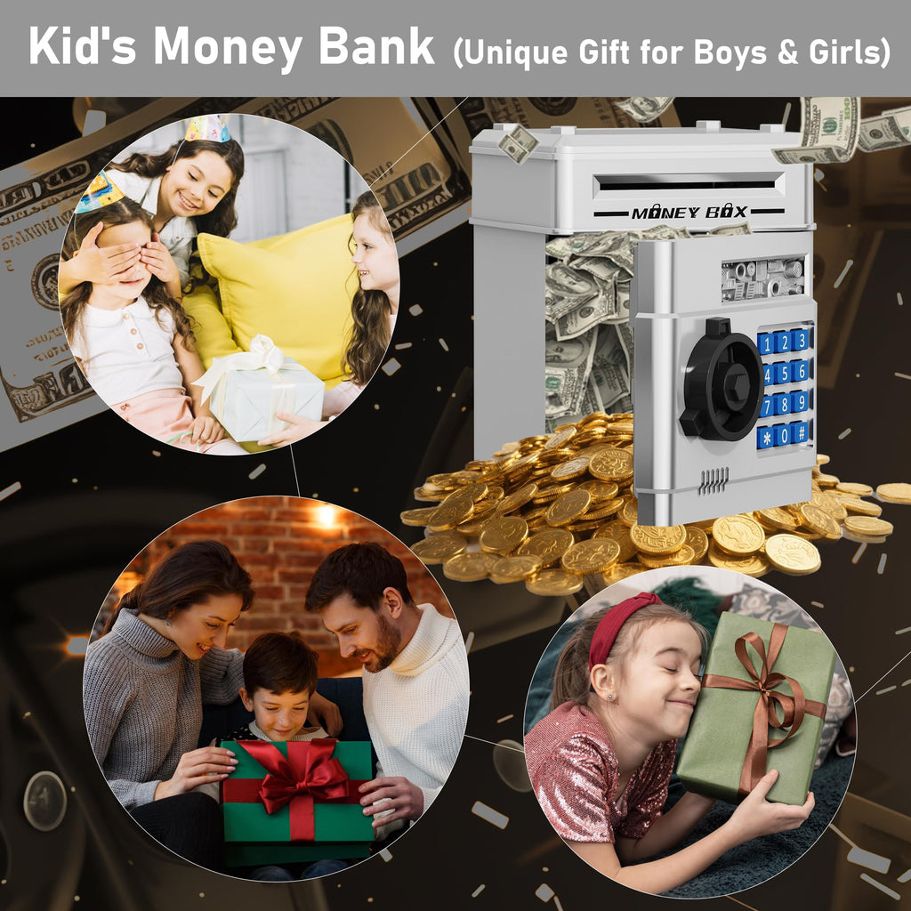 Refasy Piggy Bank Cash Coin Can ATM Bank Electronic Coin Money Bank for Kids Age 3-12, Money Savings Box Mini ATM Coin Bank Toys Gifts for 3 4 5 6 7 8 9 10 11 12 Year Old Boys Girls