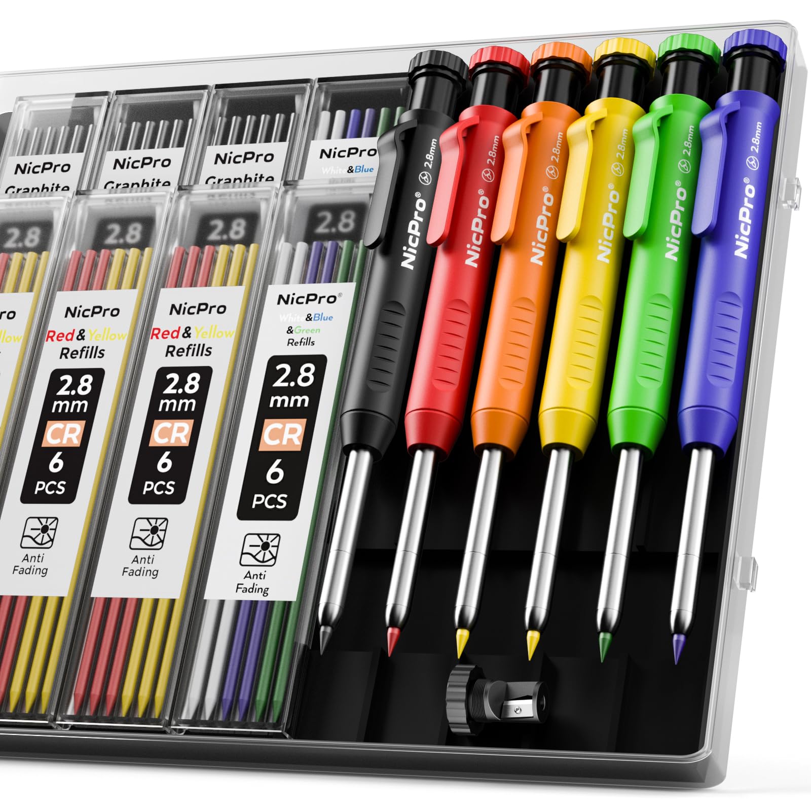 Nicpro Carpenter Pencils with Sharpener, Mechanical Pencil for Construction