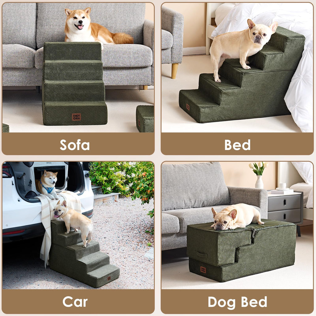 EHEYCIGA Dog Stairs for Bed 18" H, 4-Step Dog Steps for High Bed, Grey