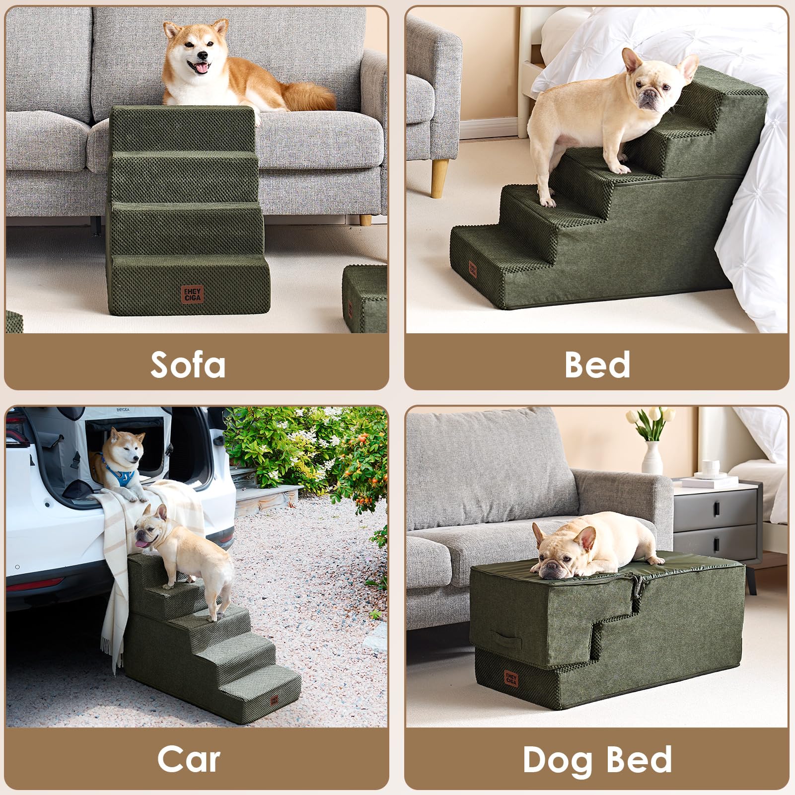EHEYCIGA Dog Stairs for Bed 18" H, 4-Step Dog Steps for High Bed, Grey