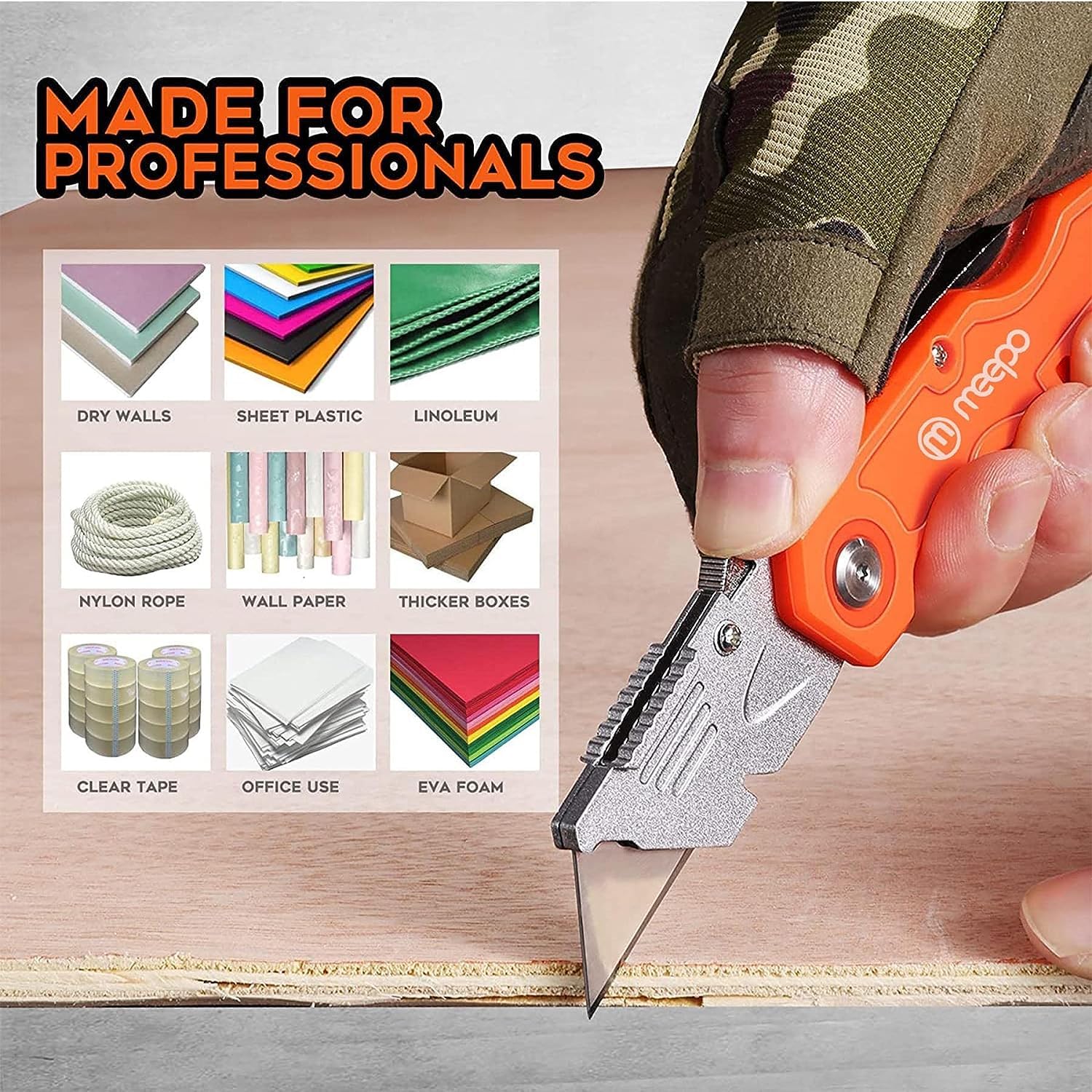 M MEEPO 4-Pack Box Cutter, Colorful Folding Utility Knife w/ 10 pcs Blades