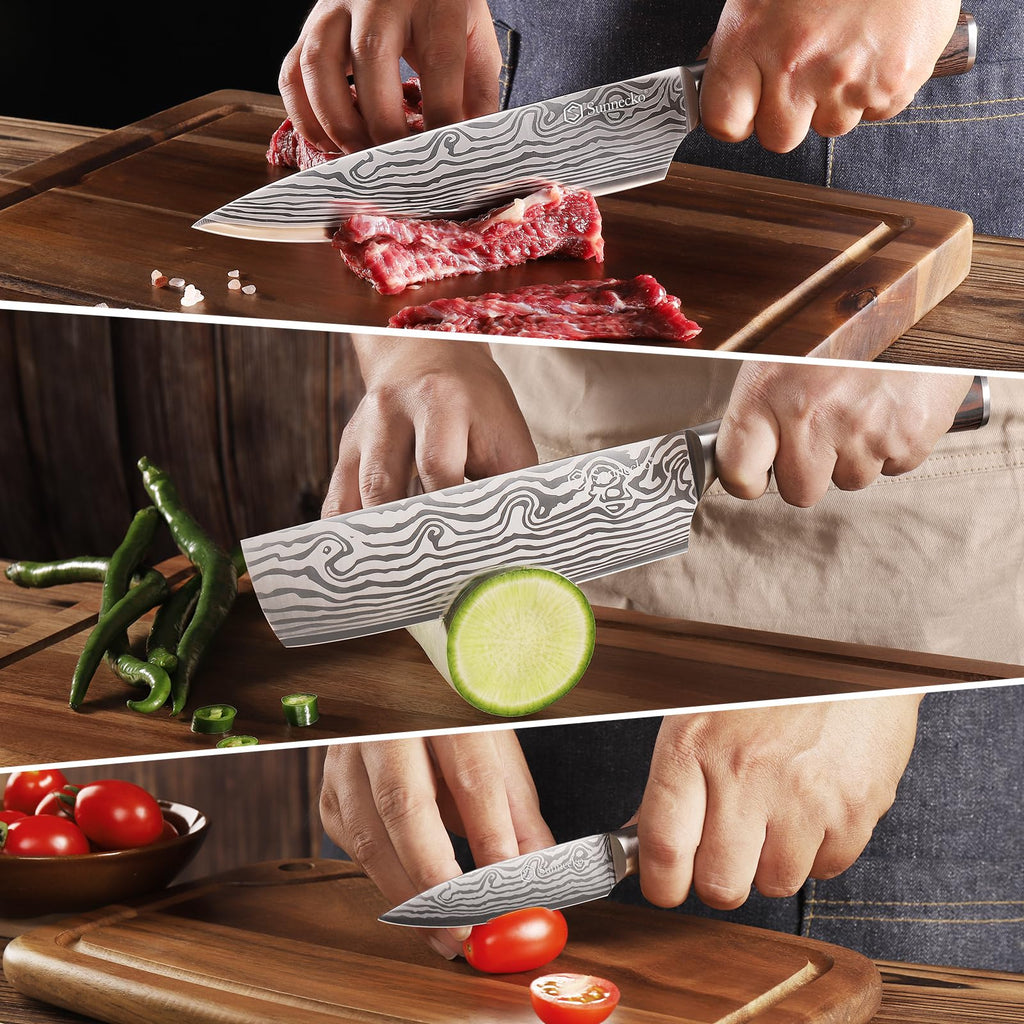 Sunnecko Kitchen Knife Set 5 Piece Chef Knife Set Professional High Carbon Stainless Steel, Sharp Kitchen Knives with Wooden Handle
