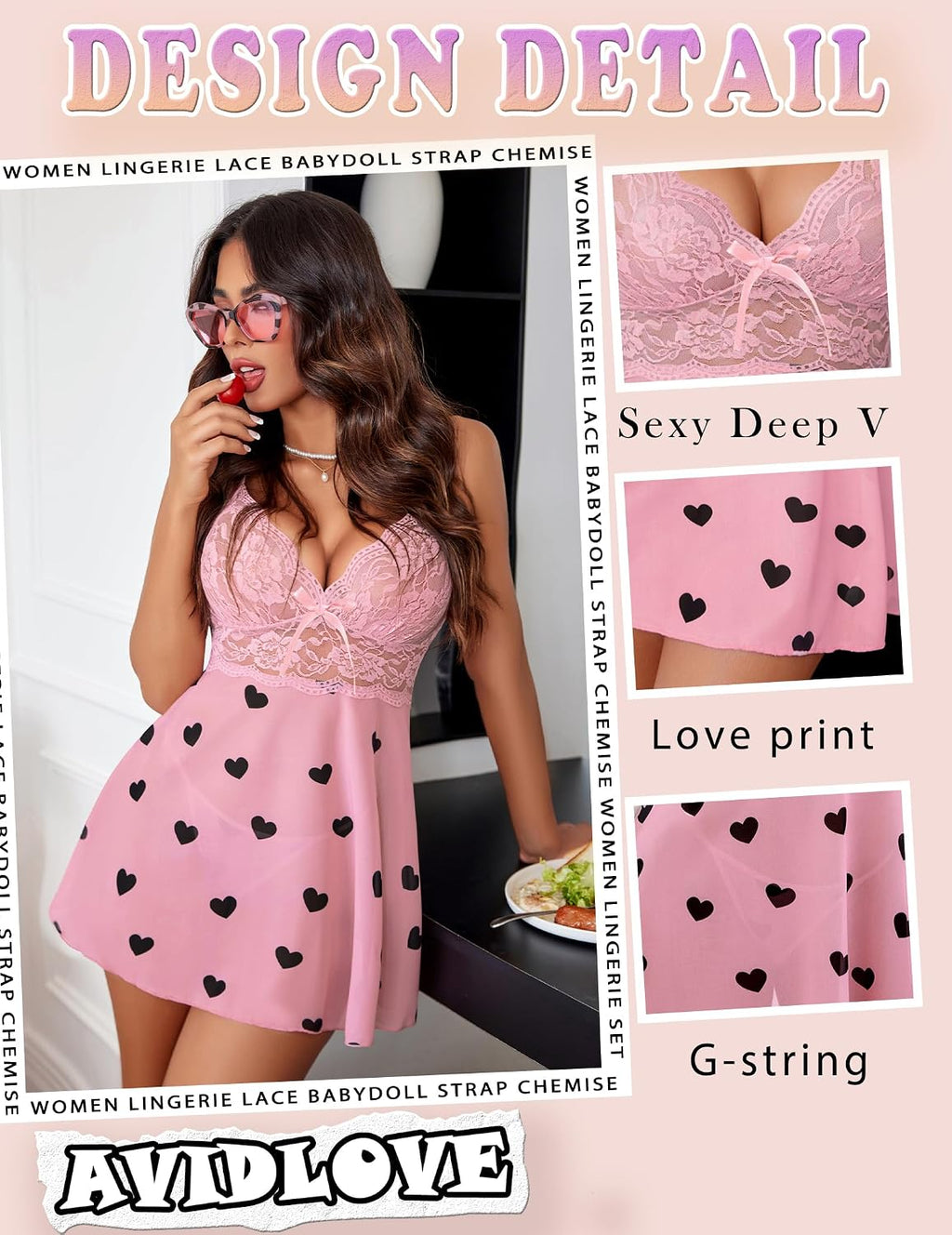 Avidlove Lingerie for Women Lace Babydoll Chemise Sheer Mesh Nightgown