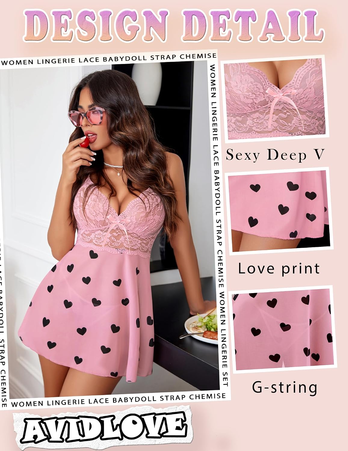 Avidlove Lingerie for Women Lace Babydoll Chemise Sheer Mesh Nightgown