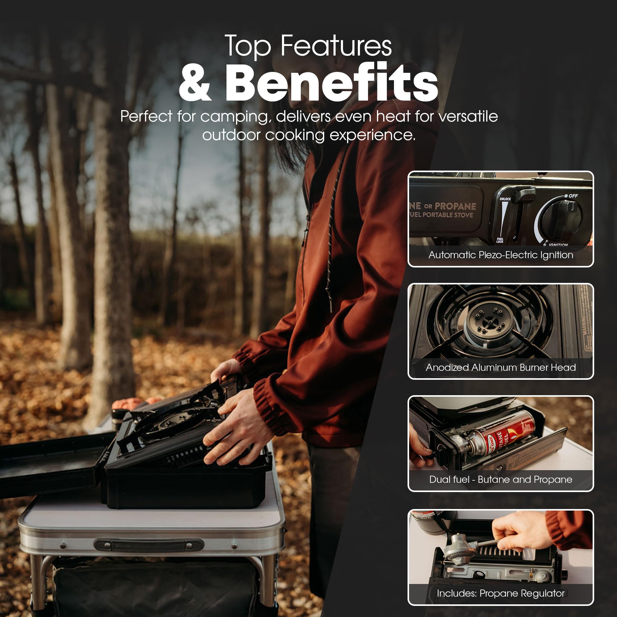 Gas One GS-3400P Propane or Butane Stove Dual Fuel Stove Portable Camping Stove - Patented - with Carrying Case Great for Emergency Preparedness Kit