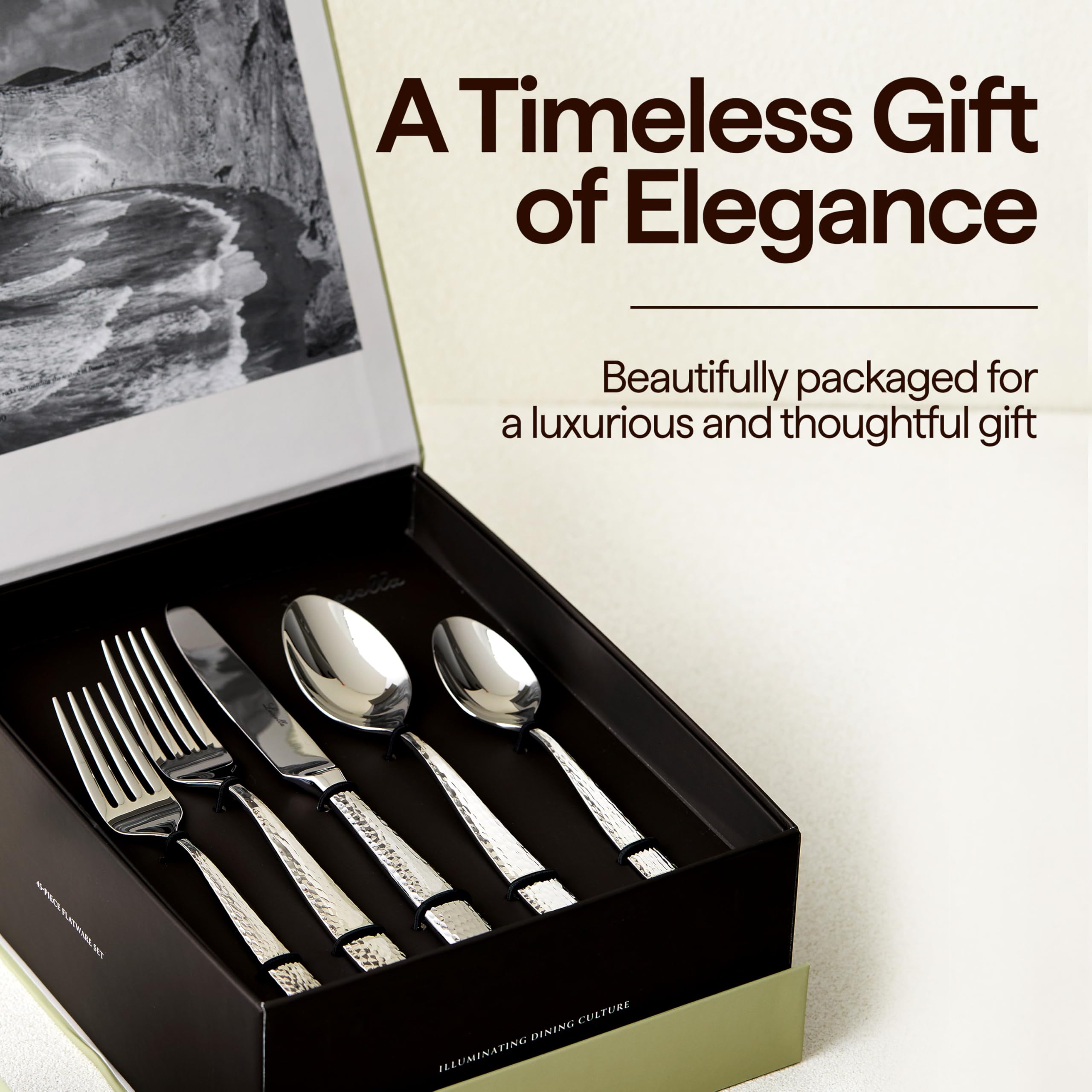 LUCIELLA 45-Piece Hammered 18/10 Forged Silverware Set and serving utensils