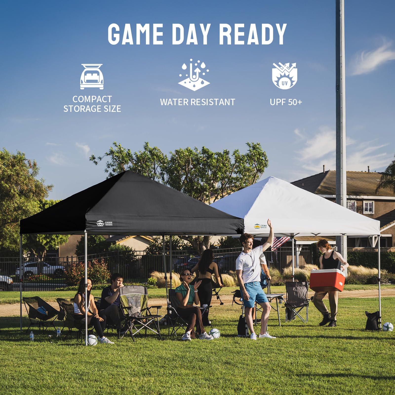 CROWN SHADES 8x8 Pop Up Canopy Tent with One Push Setup, Grid White
