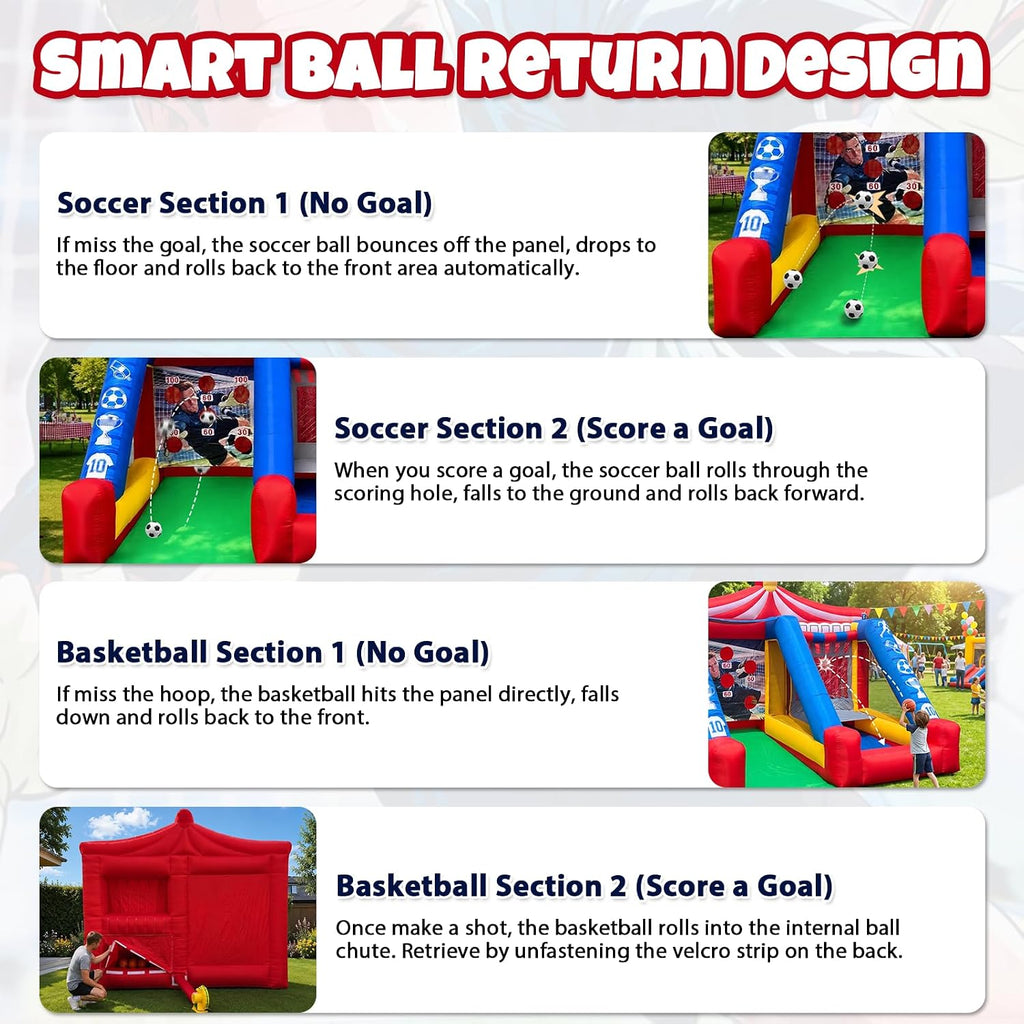 2-in-1 Inflatable Soccer & Basketball Hoop Game with 550W Blower