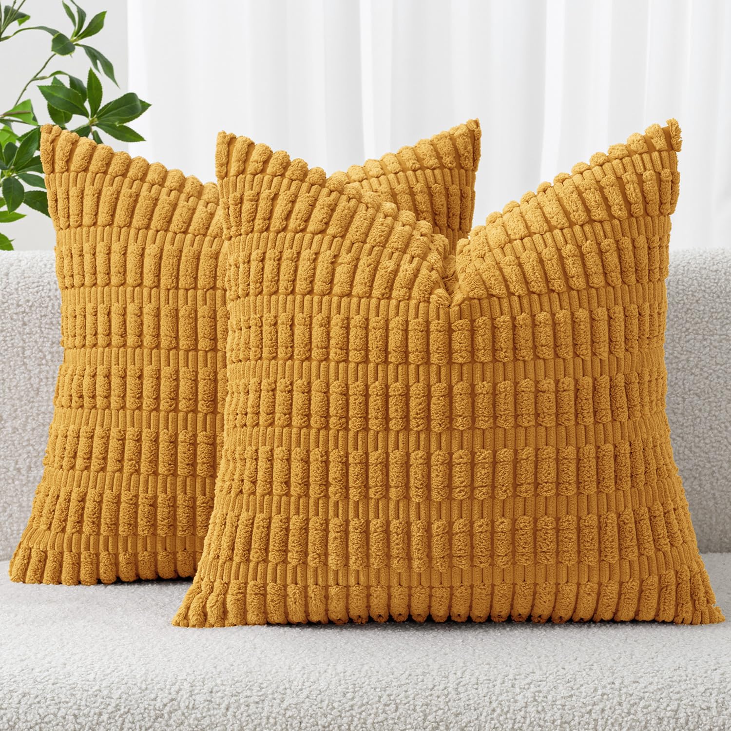 MIULEE Corduroy Decorative Throw Pillow Covers 18x18 Cream White Pack of 2
