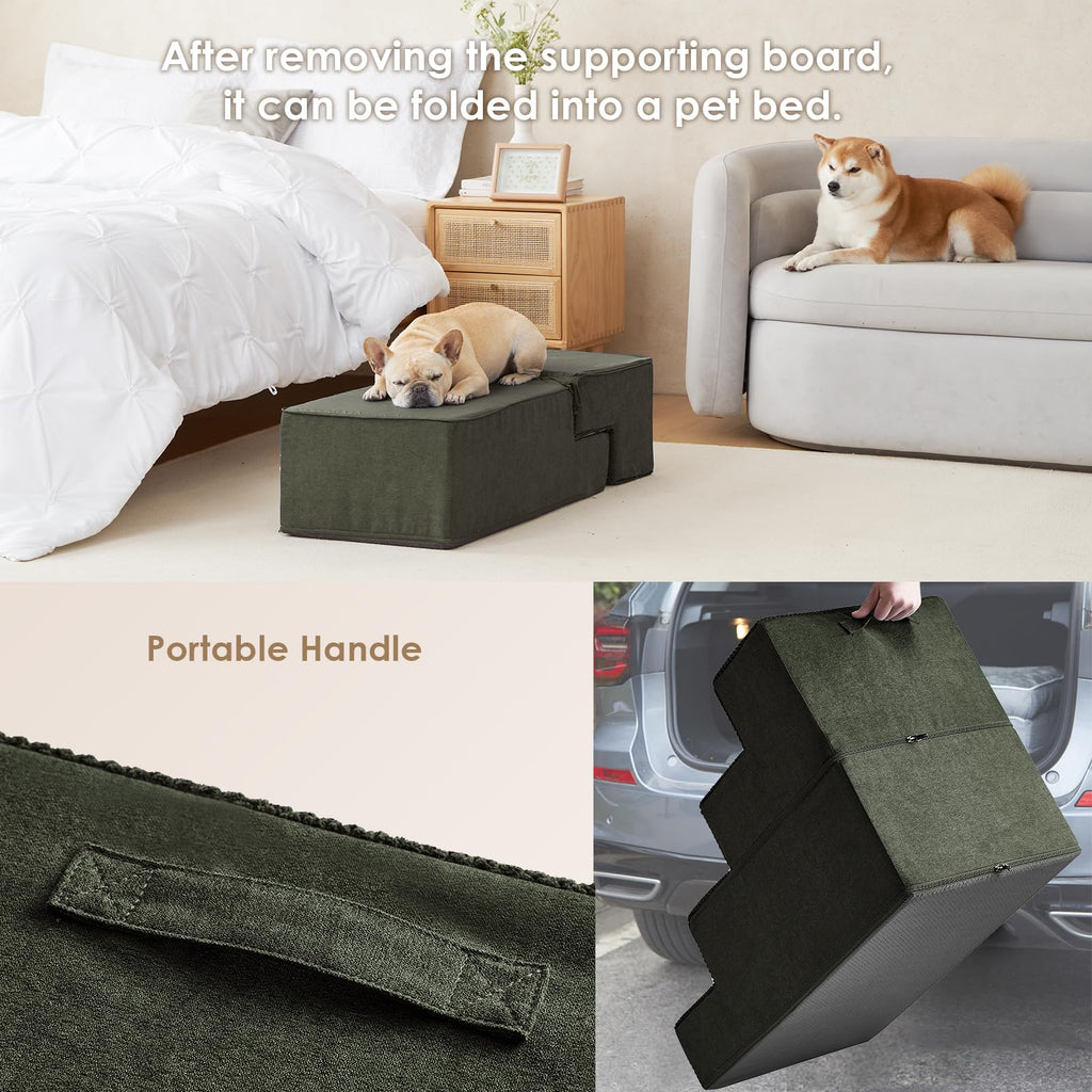 EHEYCIGA Dog Stairs for Bed 18" H, 4-Step Dog Steps for High Bed, Grey