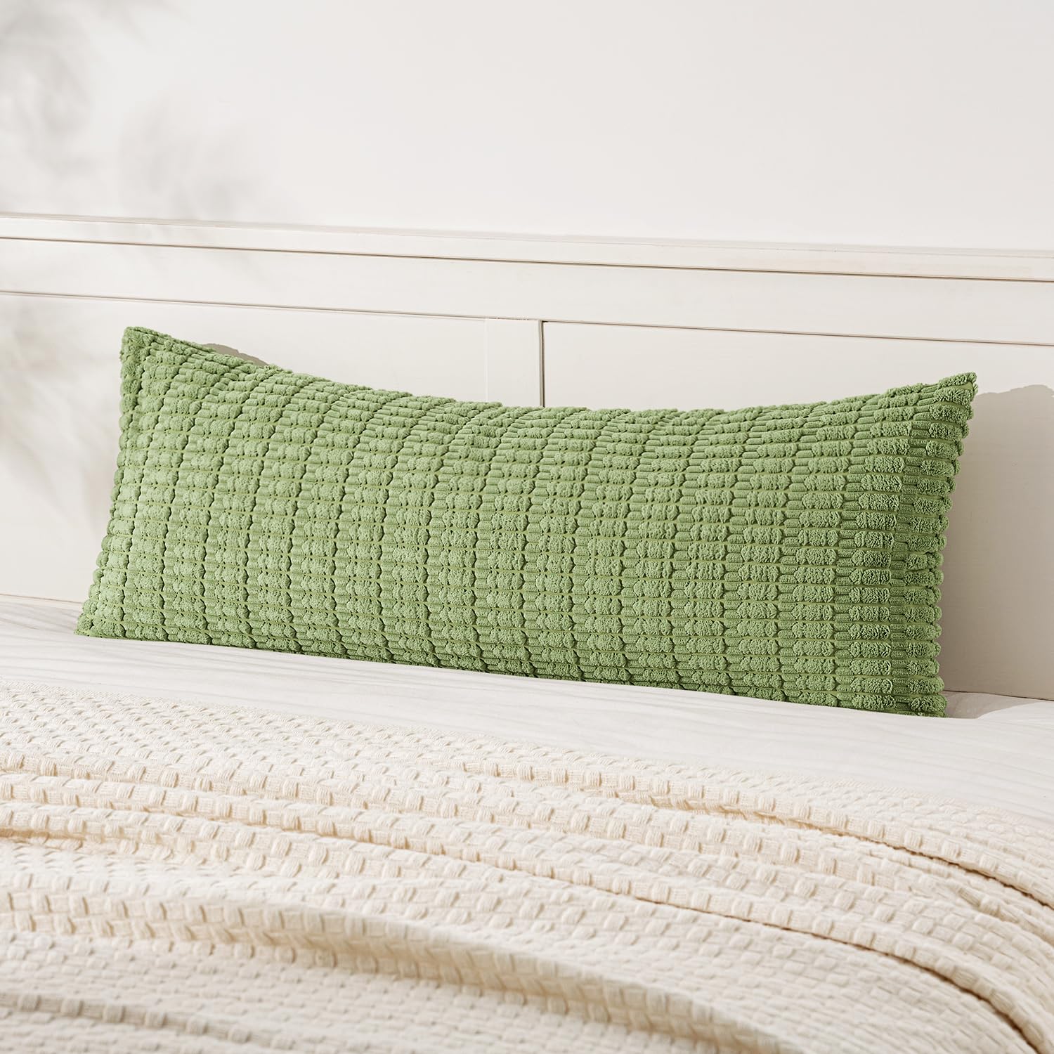 MIULEE Corduroy Decorative Throw Pillow Covers 18x18 Cream White Pack of 2