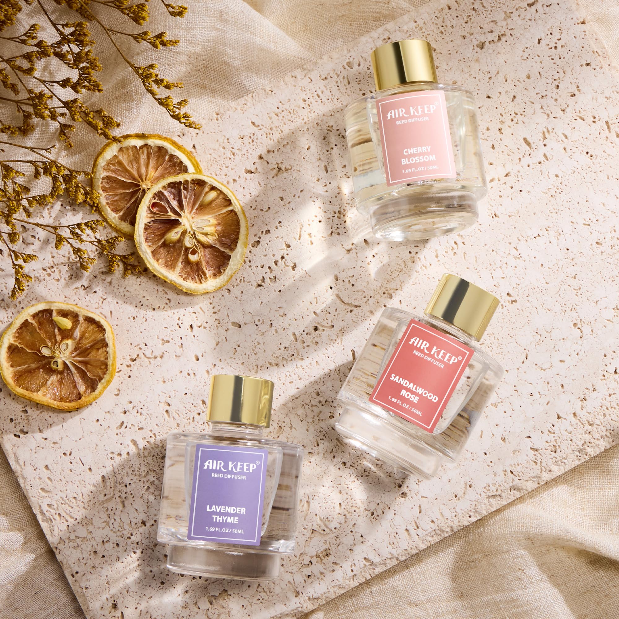 Airkeep Reed Diffuser Set of 3,Clean Linen Ocean Mist&Sea Salt Lavender Eucalyptus Oil Reed Diffusers for Bedroom Living Room Office Aromatherapy Oil Reed Diffuser for Gift 50ml x 3