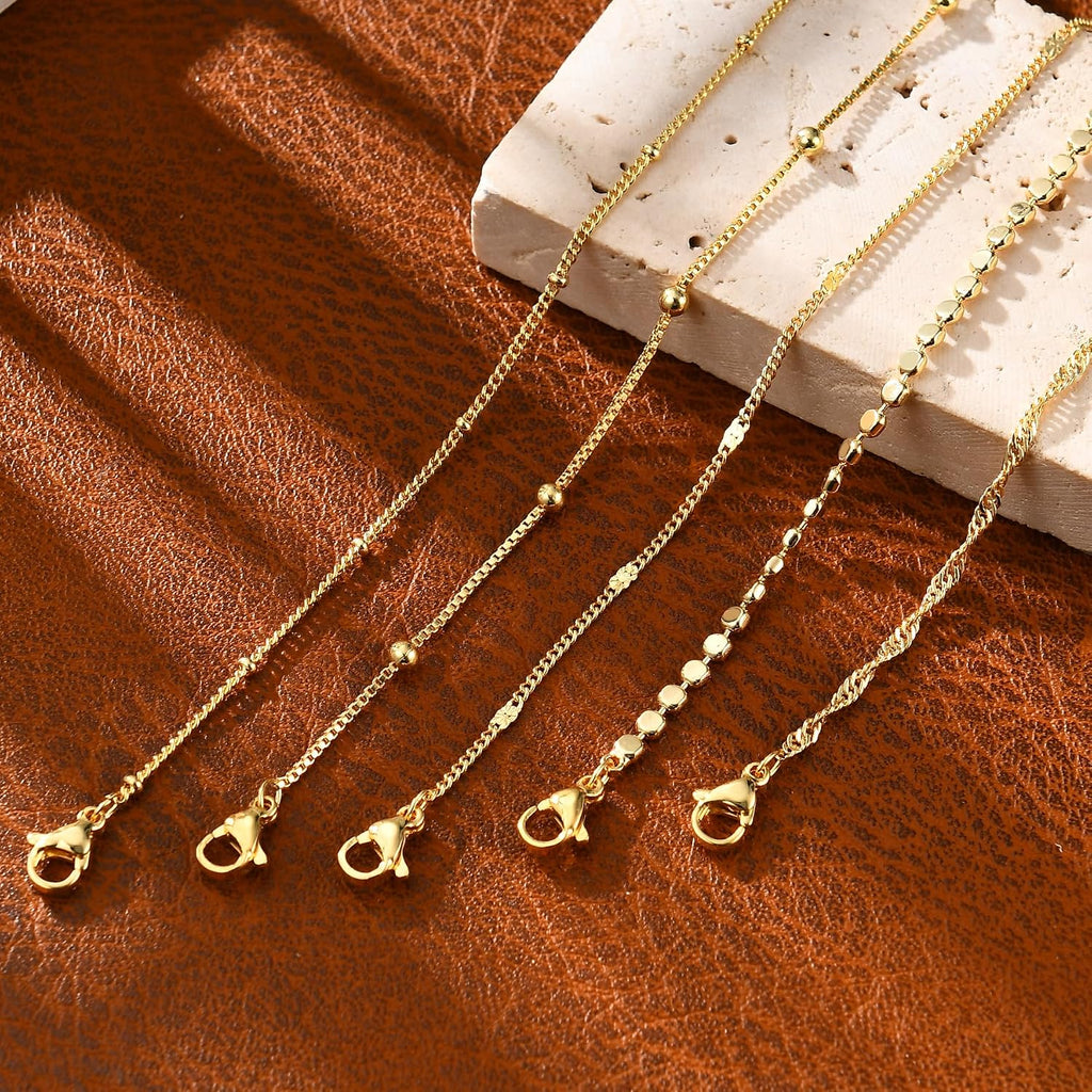 Gold Bracelets for Women, 14K Gold Plated Stackable Bracelet Stack Set Adjustable Charm Paperclip Chain Snake Link Layered Waterproof Jewelry Sets Gifts